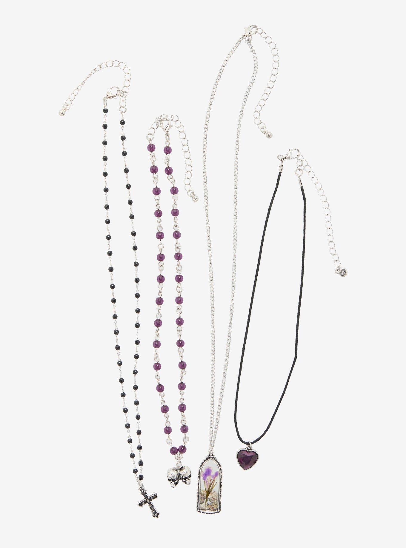 Cosmic Aura Goth Flower Skull Necklace Set, , alternate - view 3