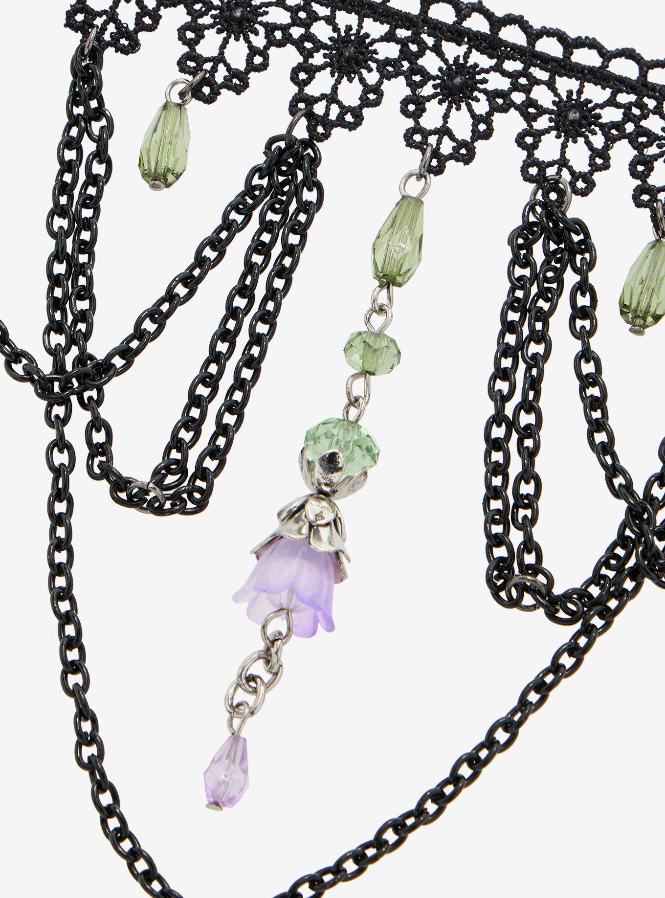 Cosmic Aura Chain Drop Embroidered Flower Choker, , hi-res