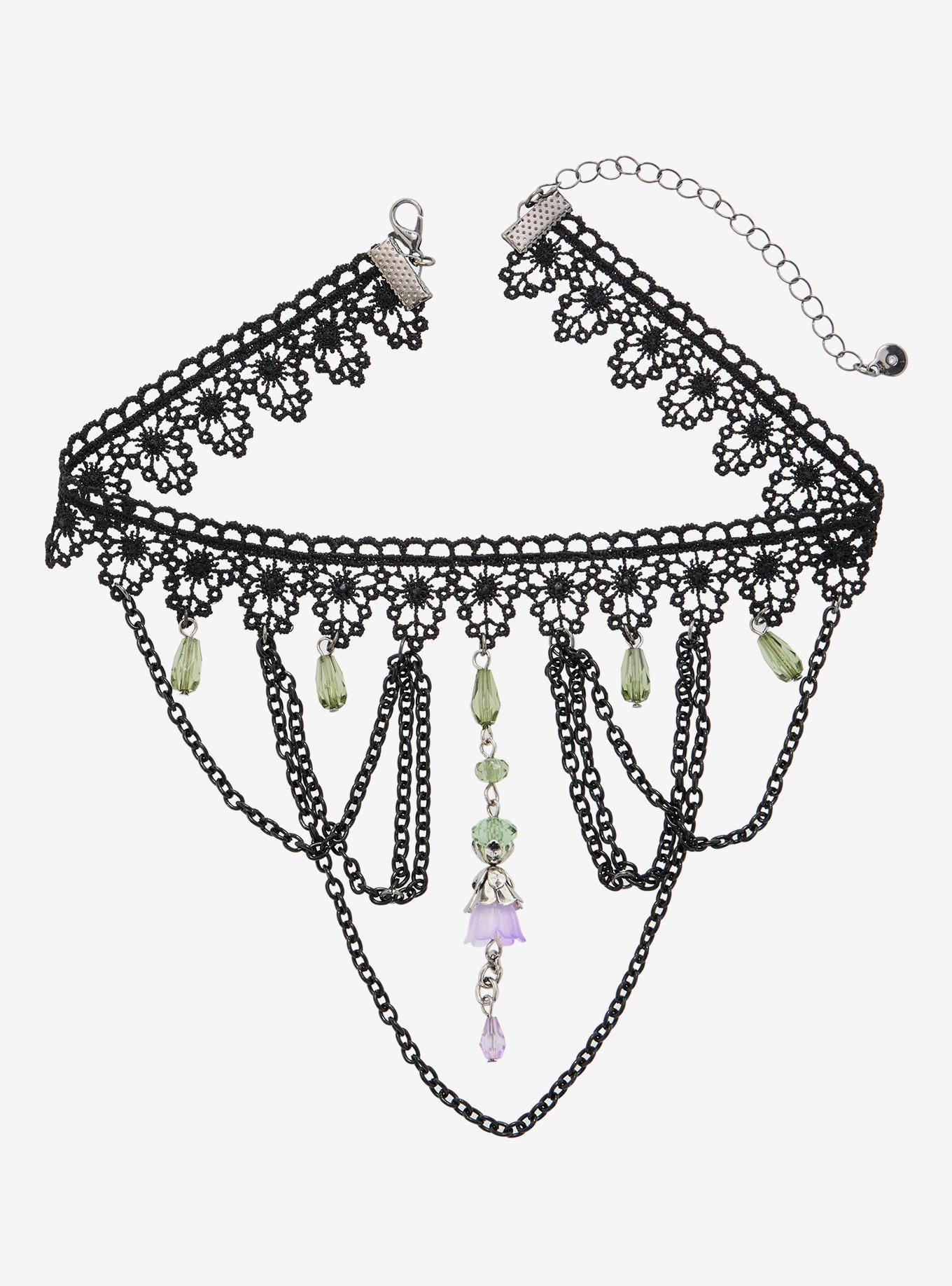 Cosmic Aura Chain Drop Embroidered Flower Choker, , alternate - view 3