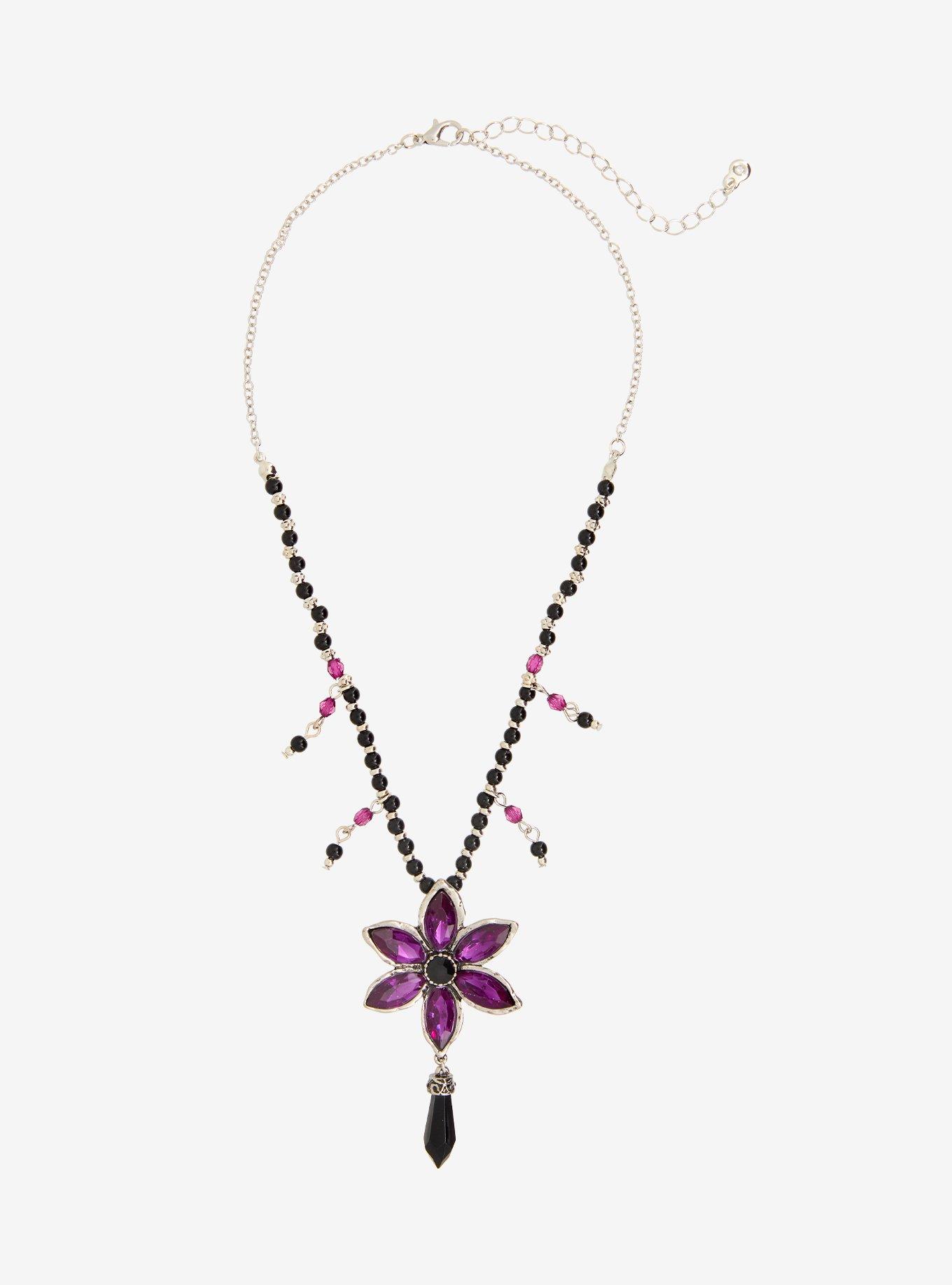 Cosmic Aura Goth Flower Gem Bead Necklace, , hi-res