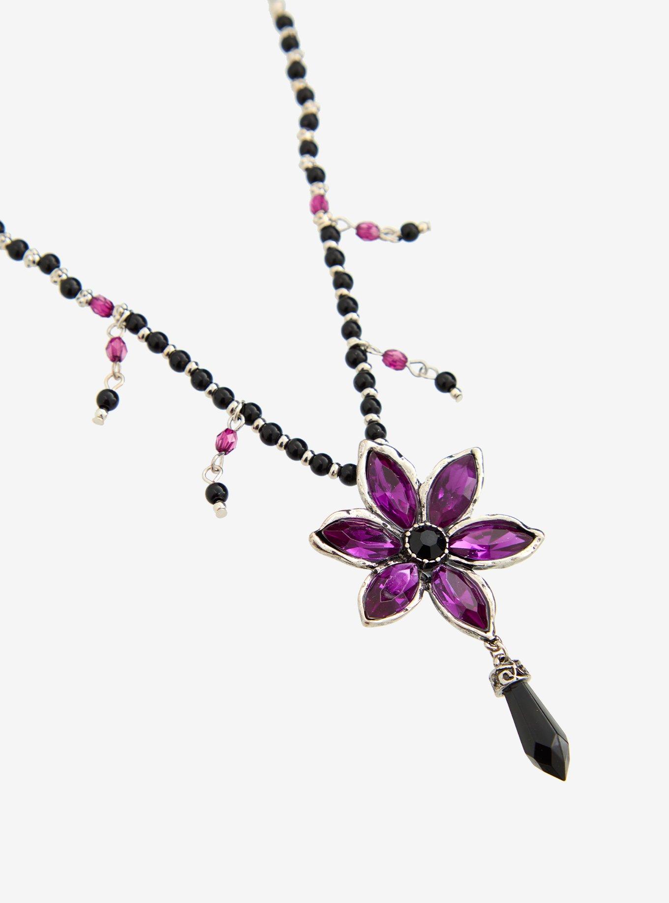 Cosmic Aura Goth Flower Gem Bead Necklace, , alternate - view 3