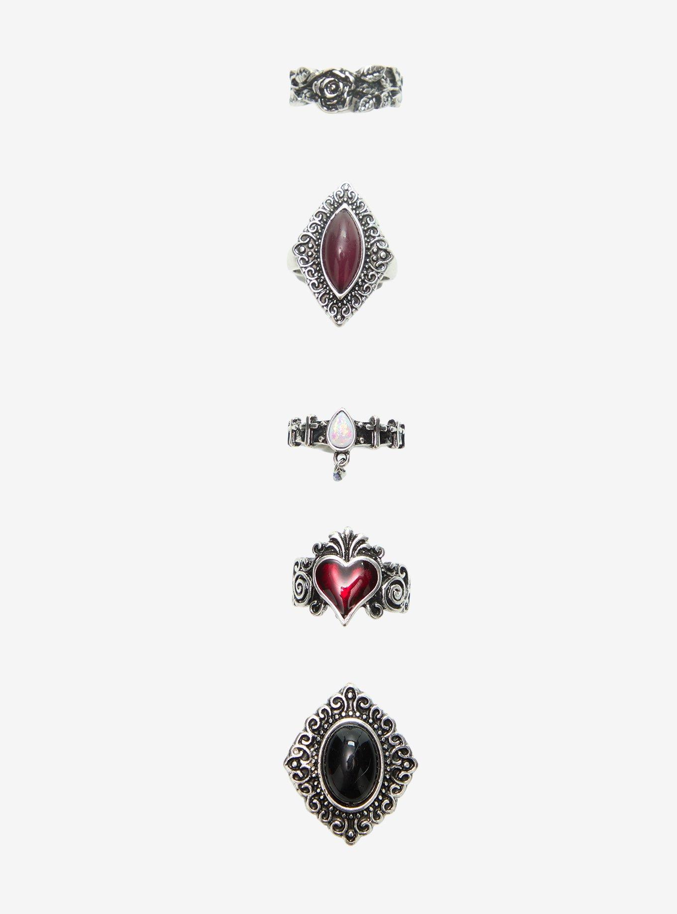 Cosmic Aura Ornate Heart Gem Ring Set, , hi-res
