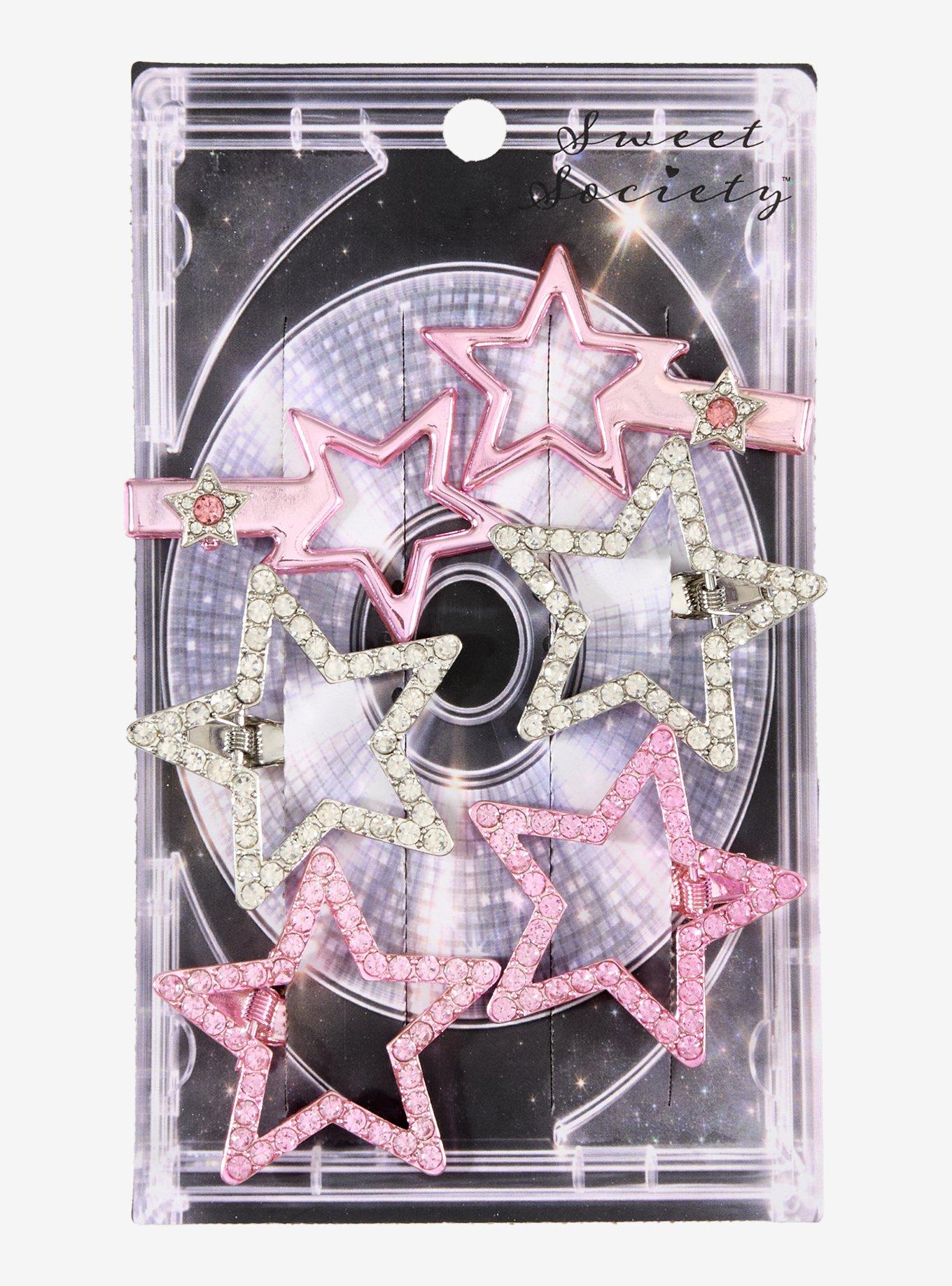 Sweet Society Pink & Silver Star Bling Hair Clip Set, , hi-res