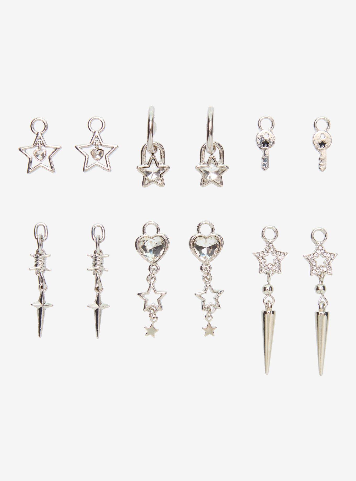 Social Collision Star Heart Interchangeable Charms Mini Hoop Earring Set, , hi-res