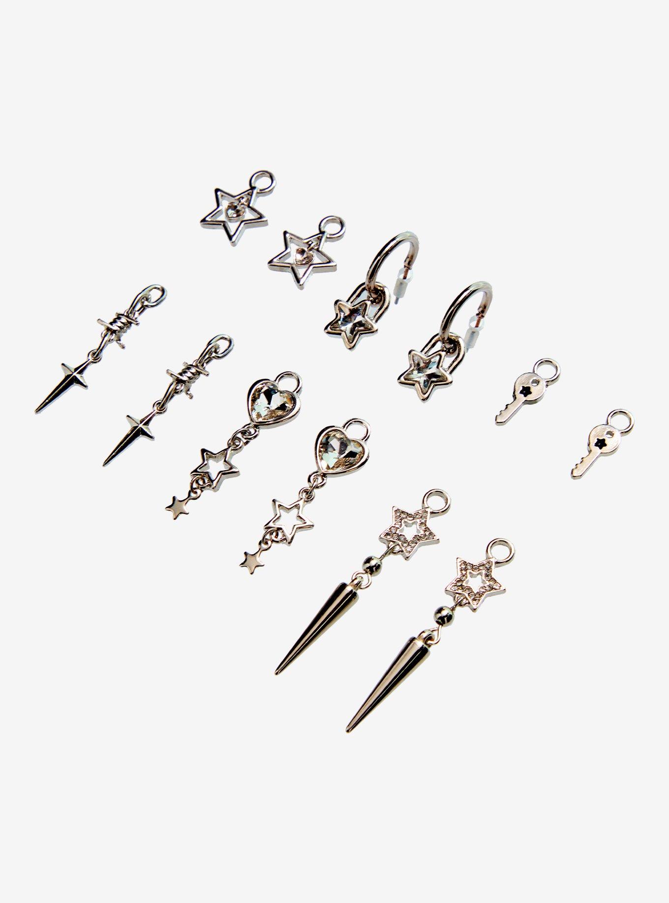 Social Collision Star Heart Interchangeable Charms Mini Hoop Earring Set, , alternate - view 3