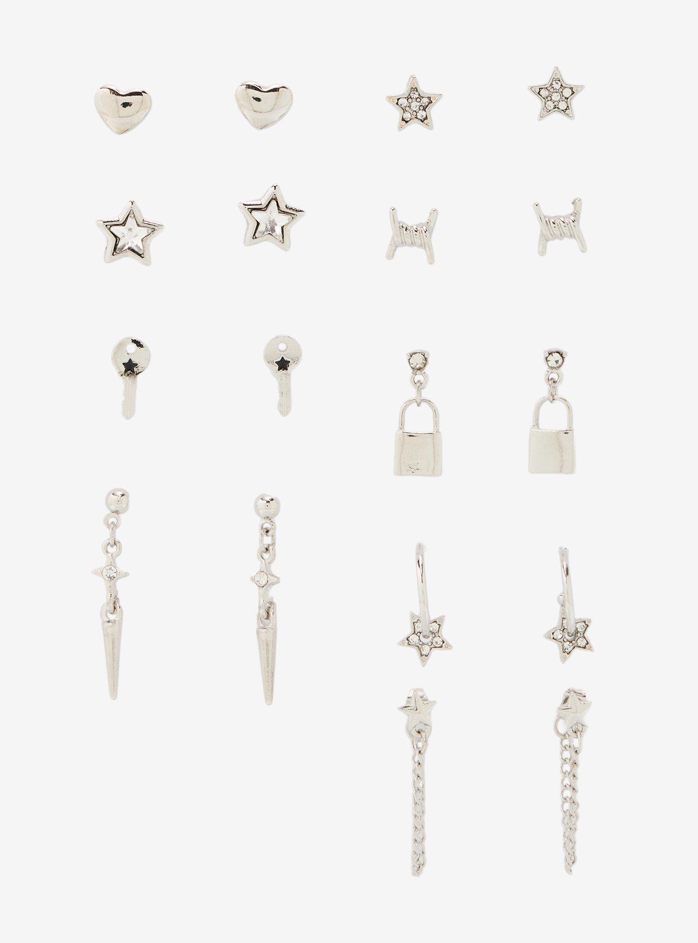 Social Collision Star Padlock Barbed Wire Earring Set 9 Pair, , hi-res