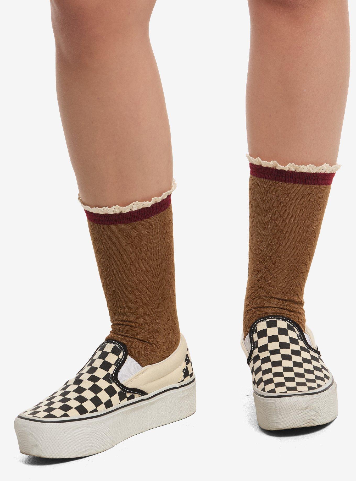 Green & Beige Pointelle Crew Socks 2 Pair, , hi-res