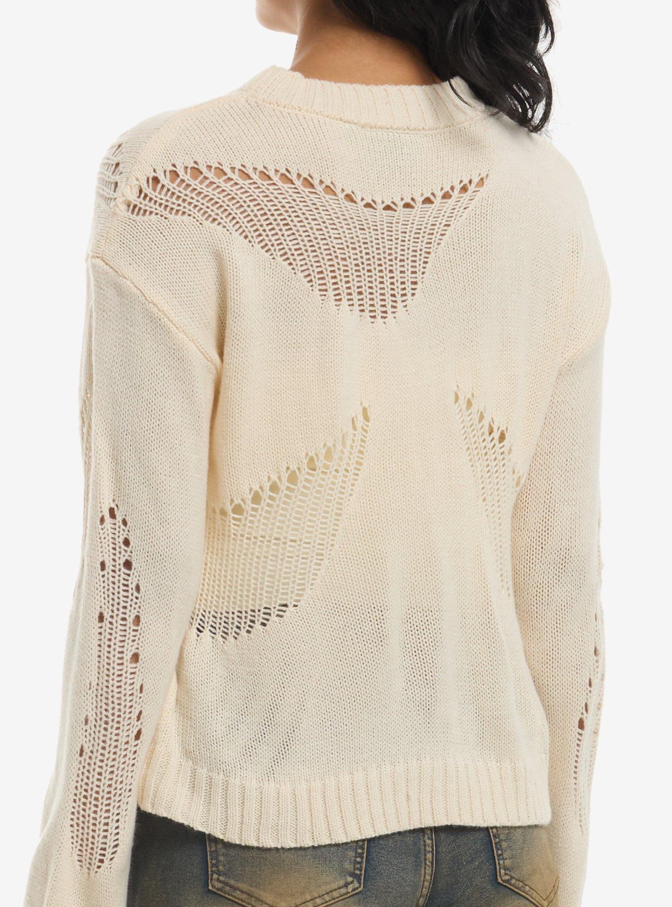 Cream Distressed Girls Knit Sweater, MULTI, alternate