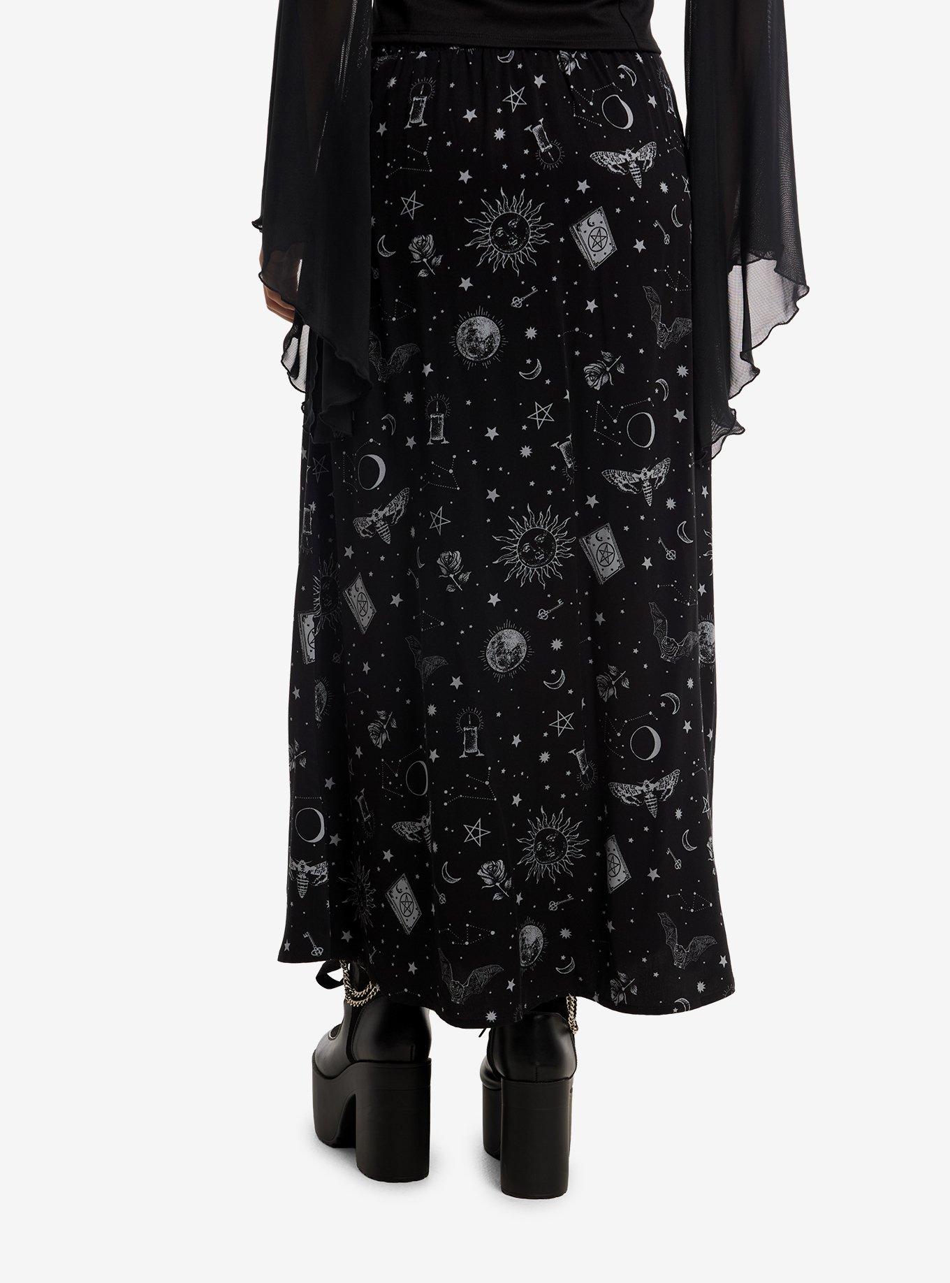 Cosmic Aura Witchy Celestial Button Maxi Skirt, , hi-res