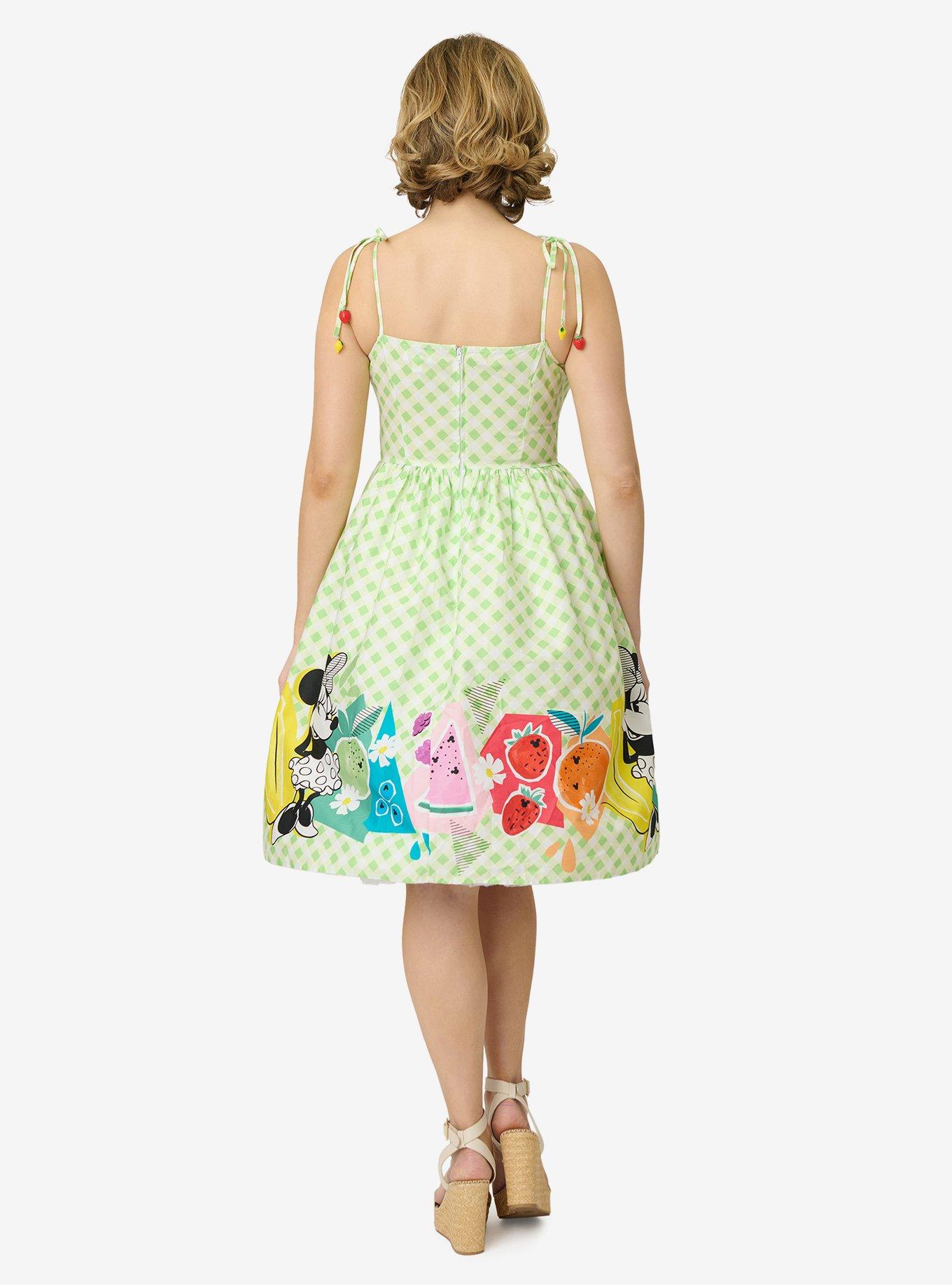 Disney Food Collection by Unique Vintage Green Gingham Mickey Fruit Salad Swing Dress, , hi-res
