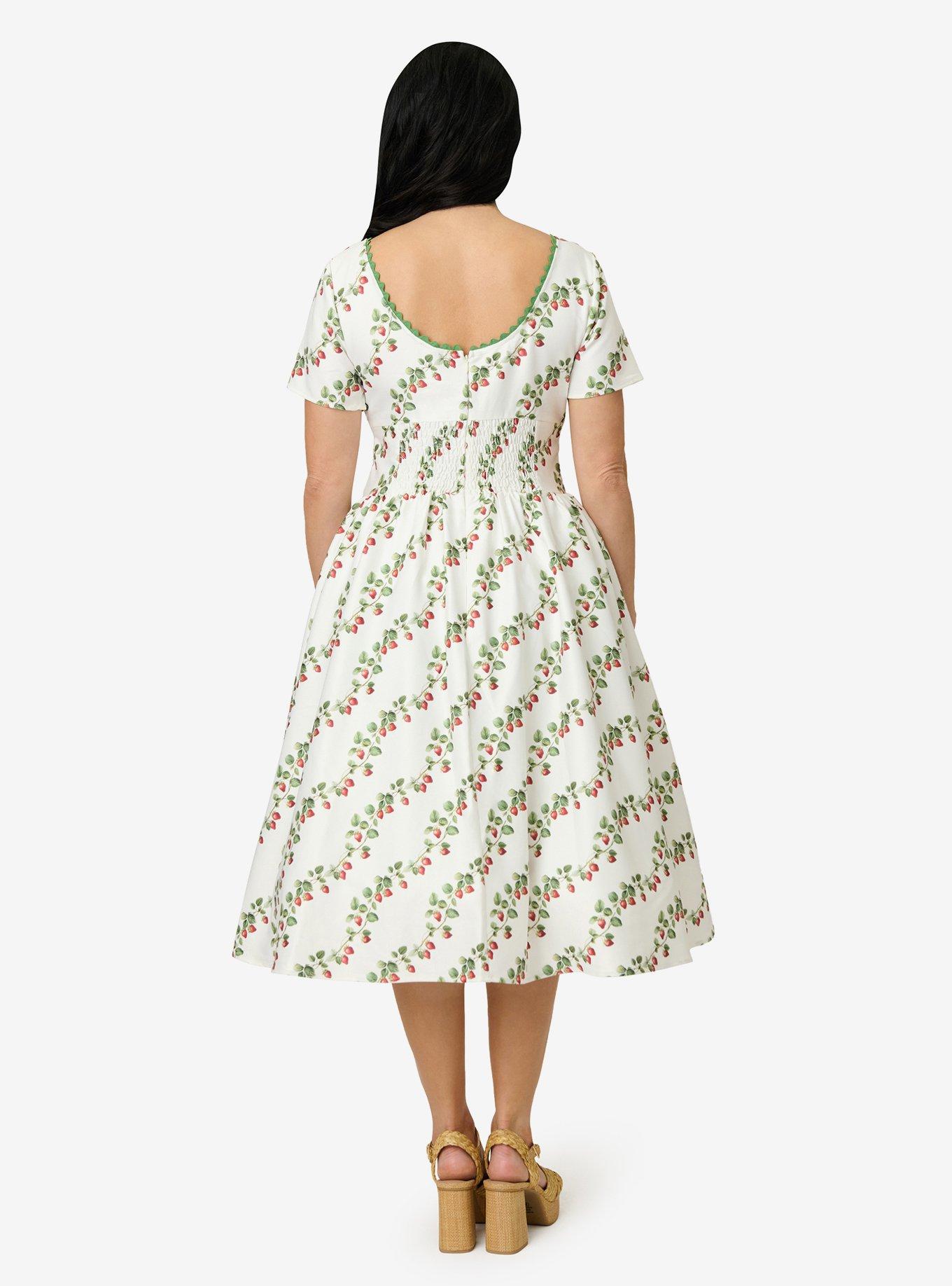 Unique Vintage Strawberry Vine Print Swing Dress, , hi-res
