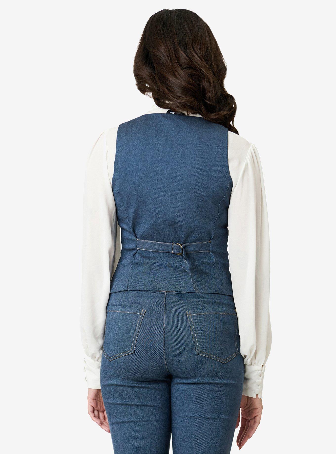 Unique Vintage 1940s Denim Embroidered Button Up Vest, , hi-res