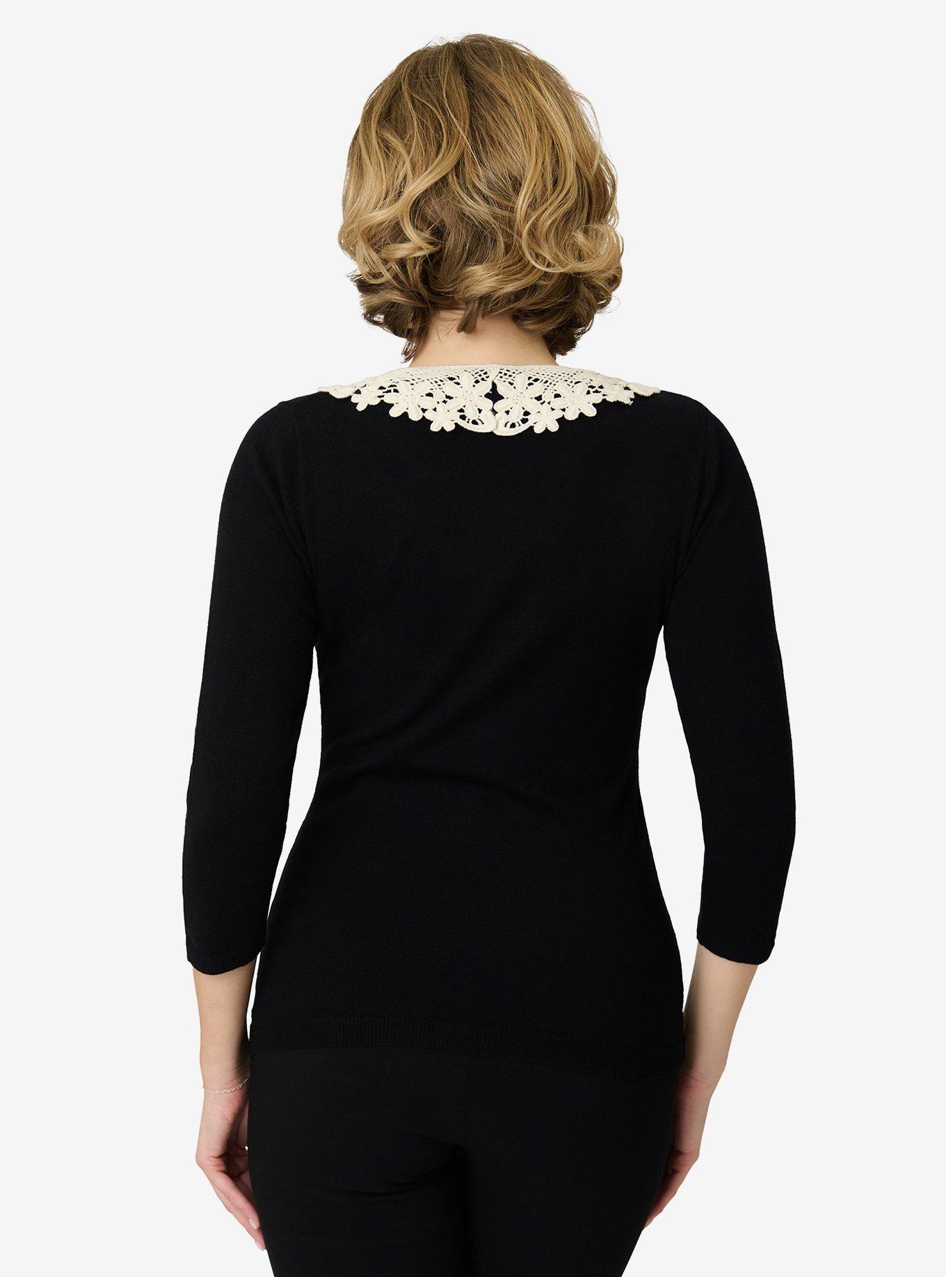 Unique Vintage Black & Cherry Pin Bookworm Cardigan, , hi-res