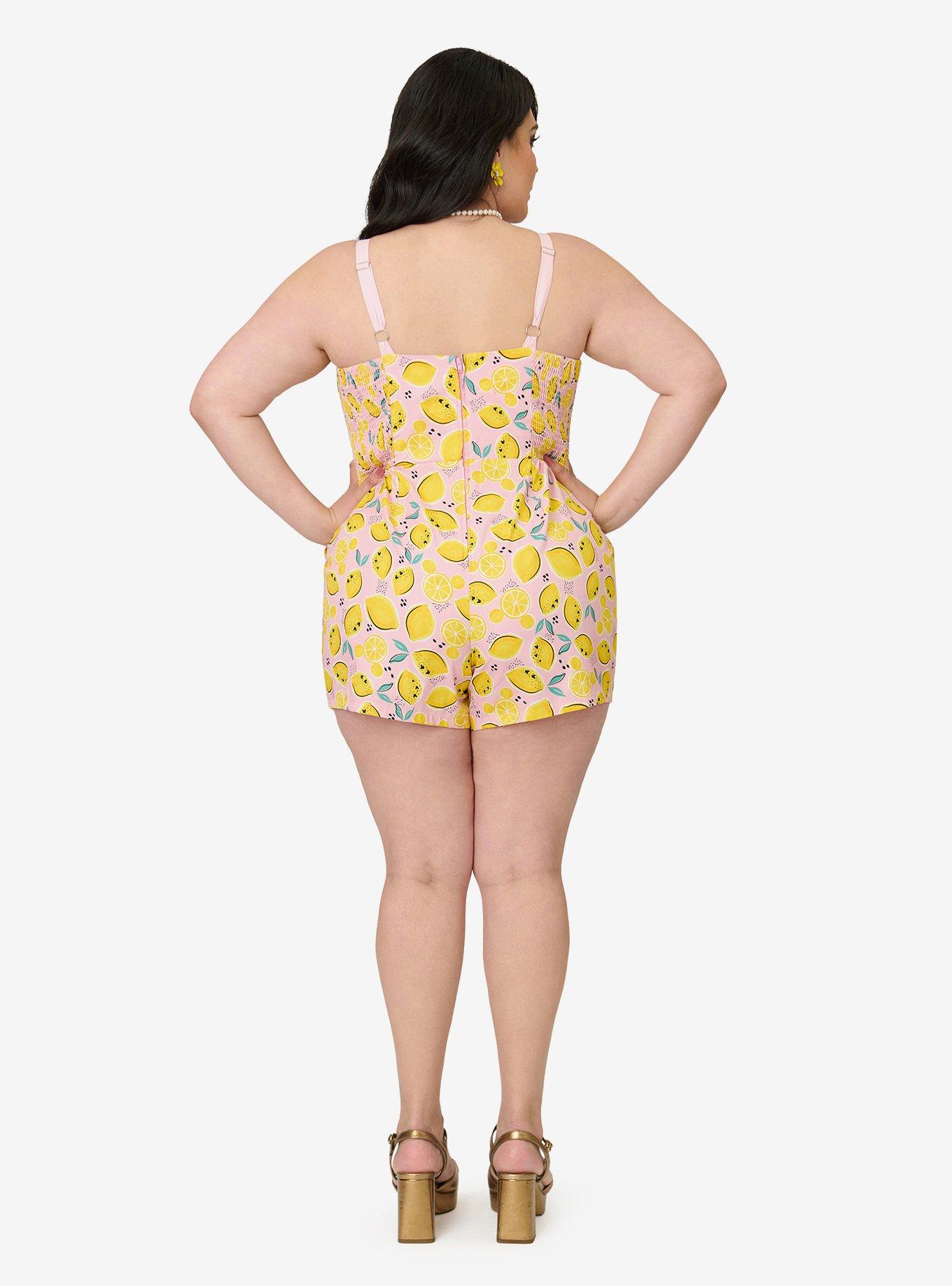 Disney Food Collection by Unique Vintage Plus Size Pink Lemonade Skirted Dolly Romper, , hi-res