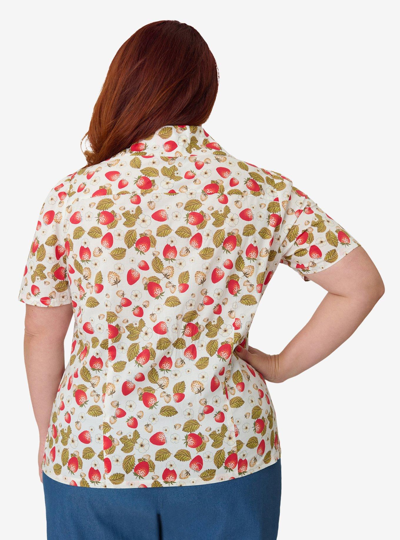 Unique Vintage Plus Size 1960s Strawberry Print Cotton Blouse, , hi-res
