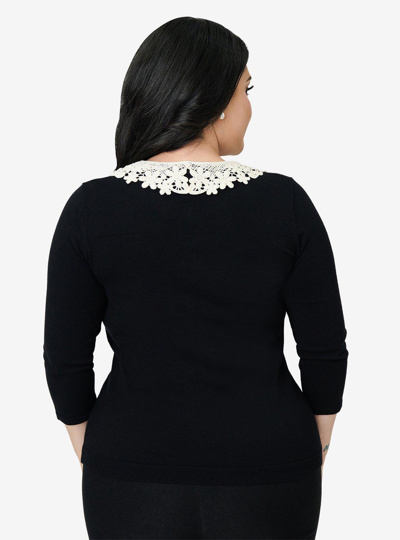 Unique Vintage Plus Size Black & Cherry Pin Bookworm Cardigan, , hi-res