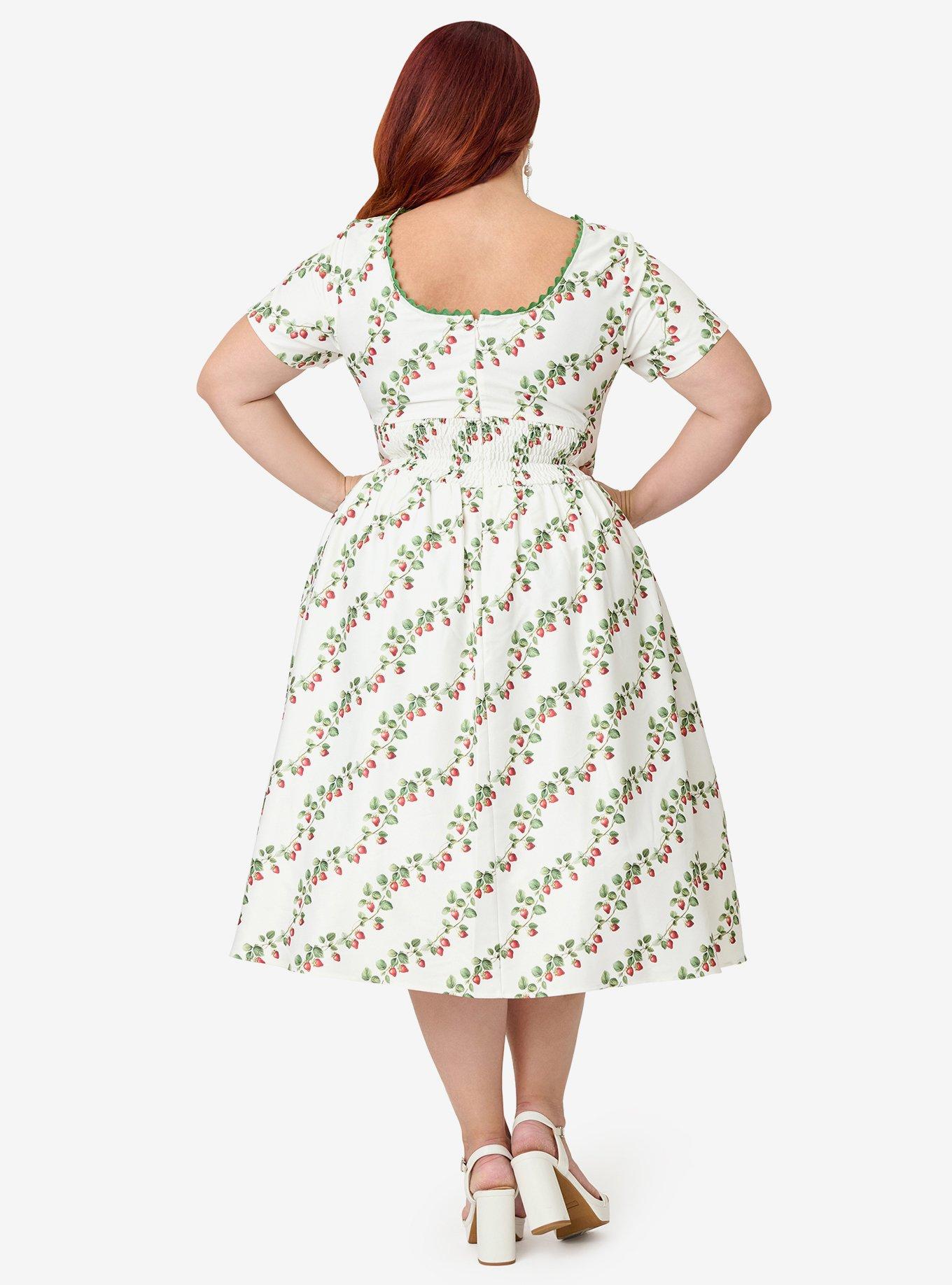 Unique Vintage Plus Size Strawberry Vine Print Swing Dress, , hi-res