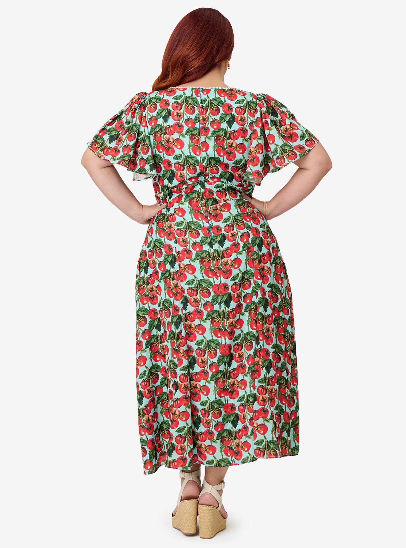 Unique Vintage Plus Size Cherry Tomato Midi Dress, , hi-res