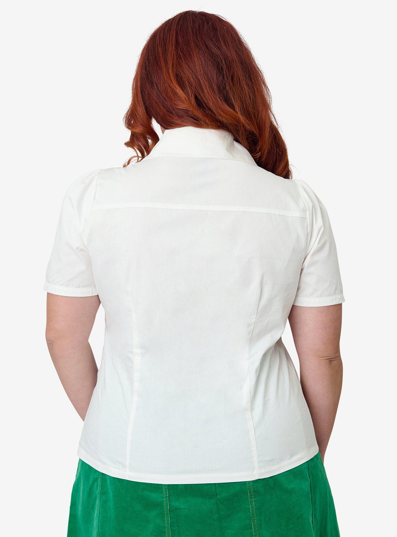 Disney Food Collection by Unique Vintage Plus Size White & Orange Pocket Minnie Embroidered Cotton Blouse, , hi-res