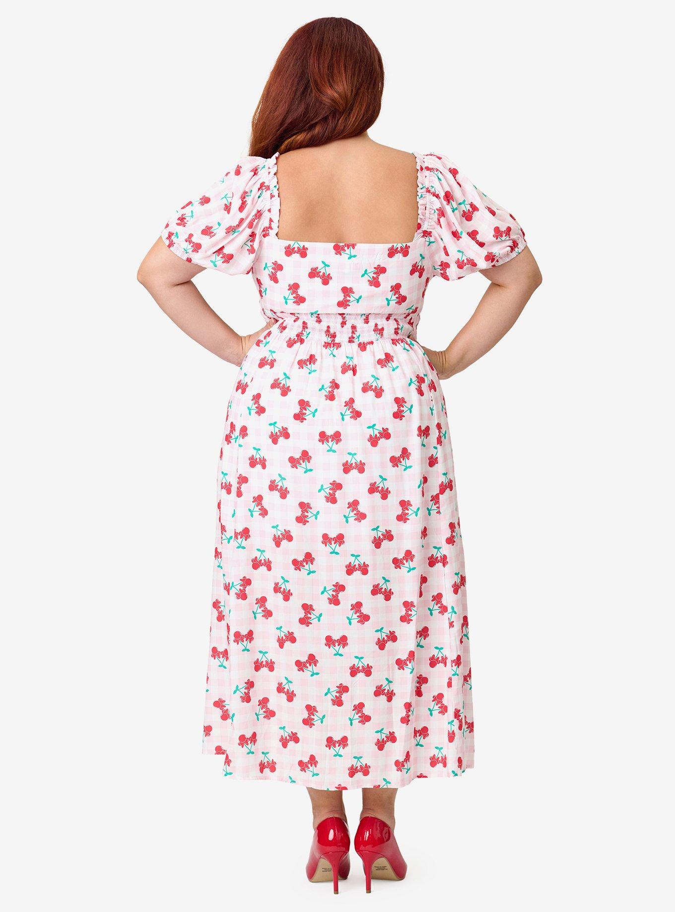 Disney Mickey & Friends Collection by Unique Vintage Plus Size Pink & Minnie Cherries Midi Dress, , hi-res