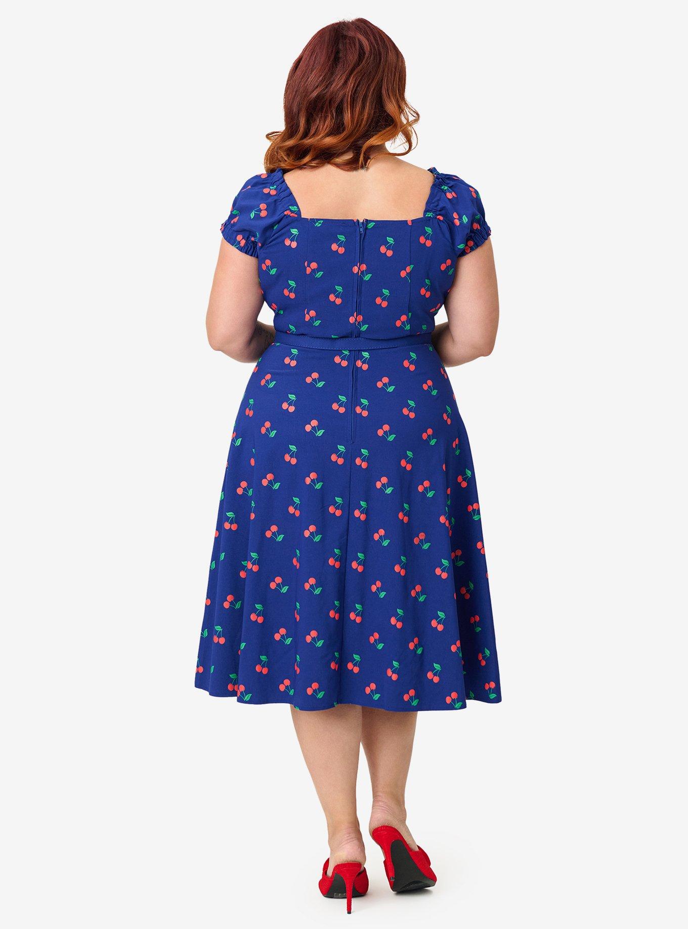 Unique Vintage Plus Size Navy & Cherries Ohara Swing Dress, , hi-res
