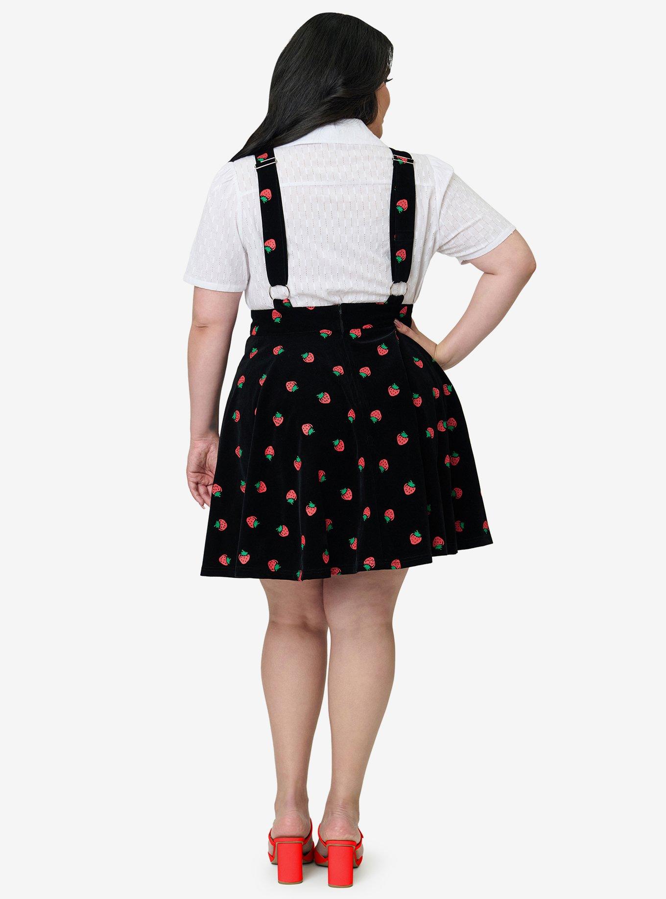 Unique Vintage Plus Size Black & Strawberries Brionne Pinafore Skirt, , hi-res