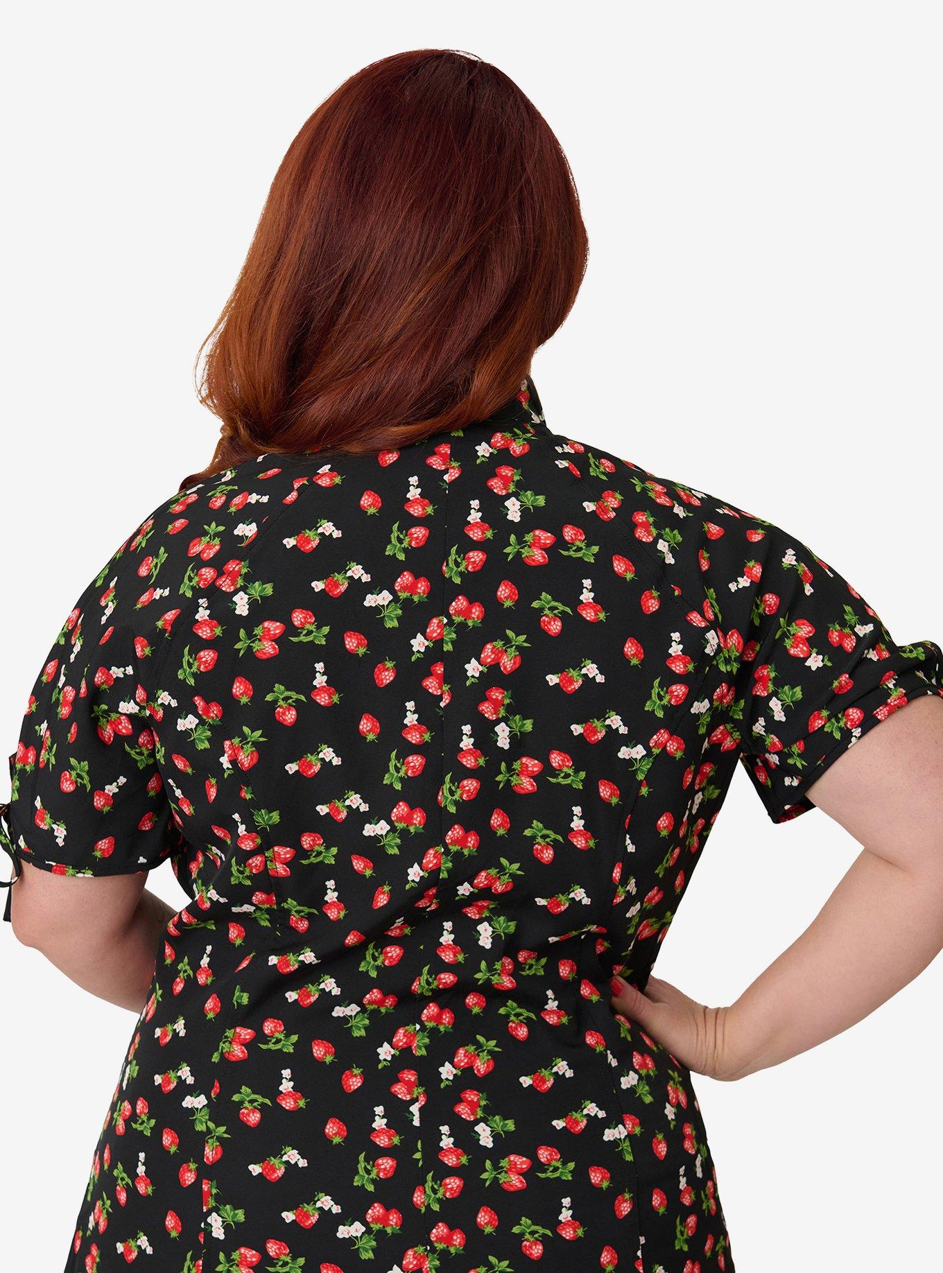 Unique Vintage Plus Size Black & Berries Print Chita Blouse, , hi-res