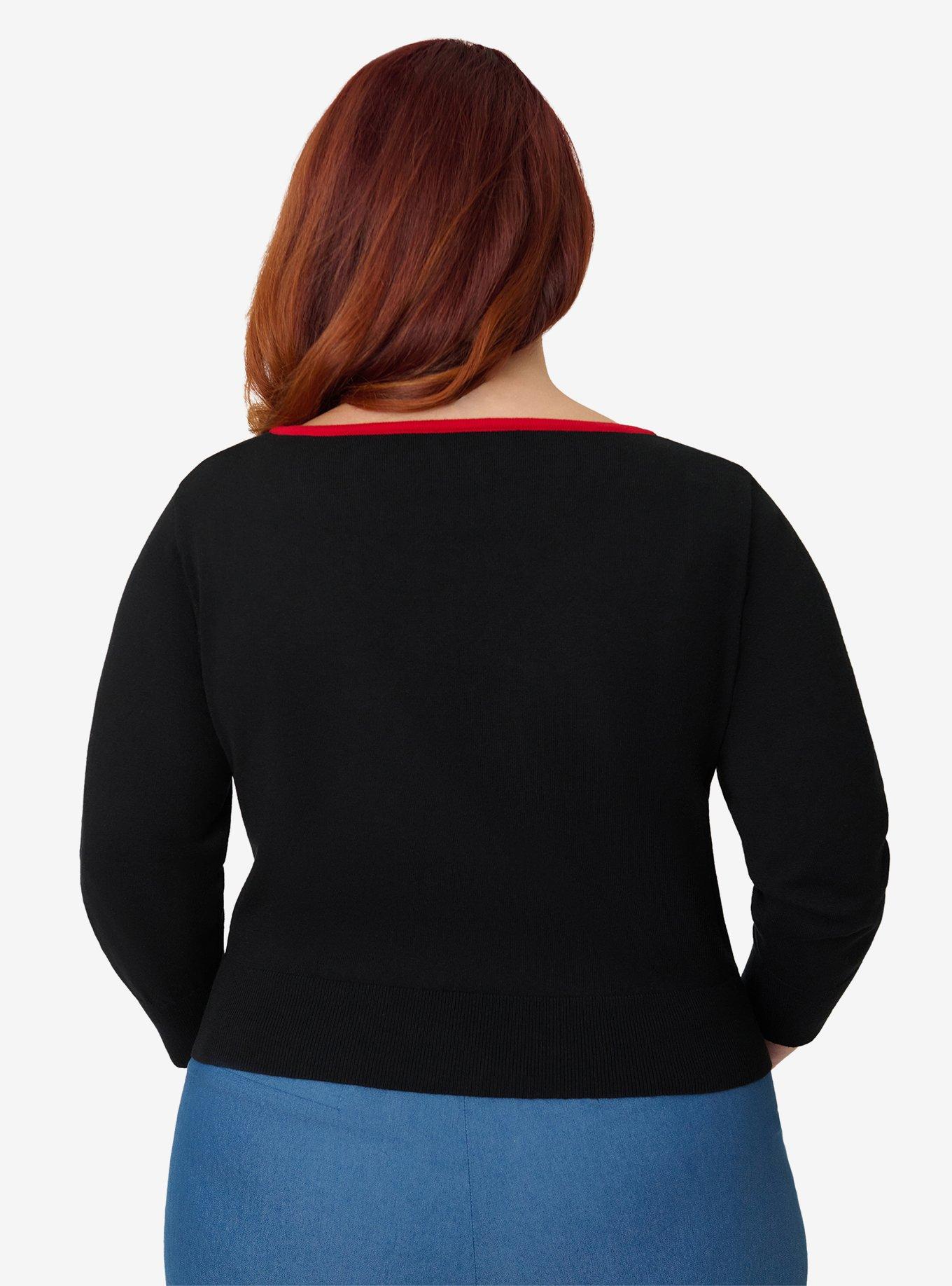 Unique Vintage Plus Size Black & Cherries Cardigan, , hi-res