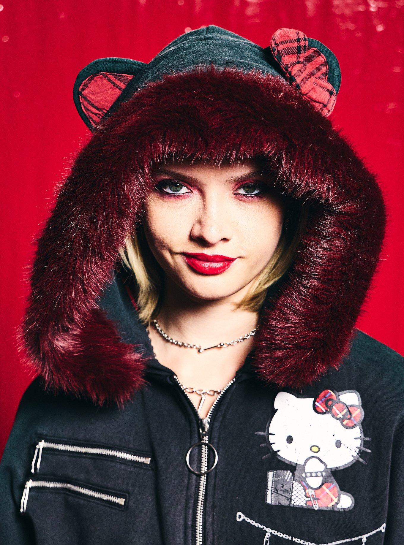 Hello Kitty Punk Fur Trim Girls Hoodie, MULTI, alternate - view 4
