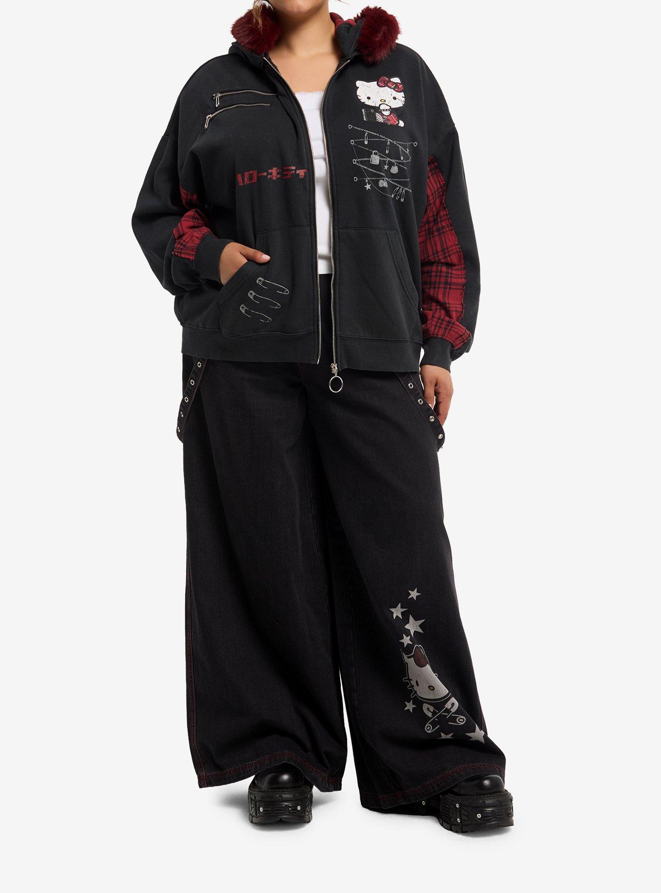 Hello Kitty Punk Fur Trim Girls Hoodie Plus Size, MULTI, alternate - view 3
