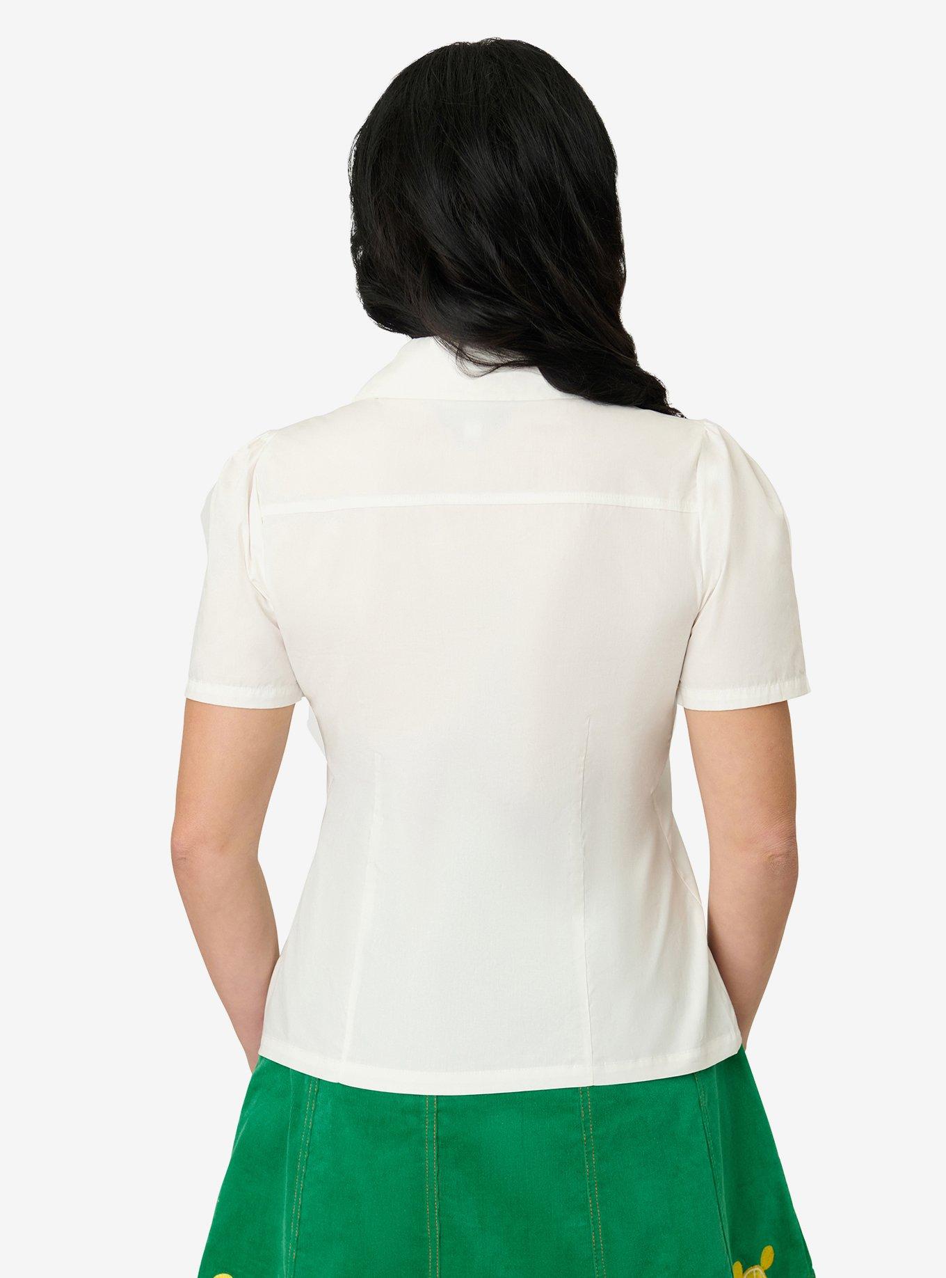 Disney Food Collection by Unique Vintage White & Orange Pocket Minnie Embroidered Cotton Blouse, , hi-res