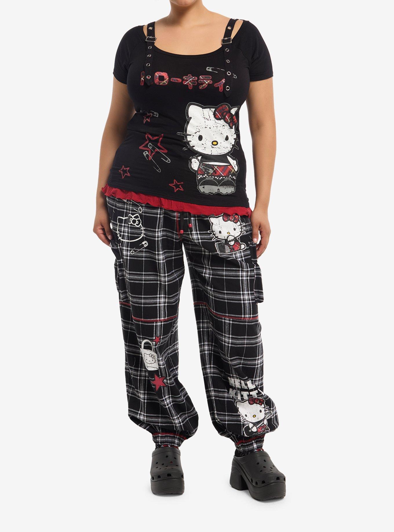 Hello Kitty Punk Buckle Girls Cold-Shoulder Top Plus Size, RED, alternate - view 2