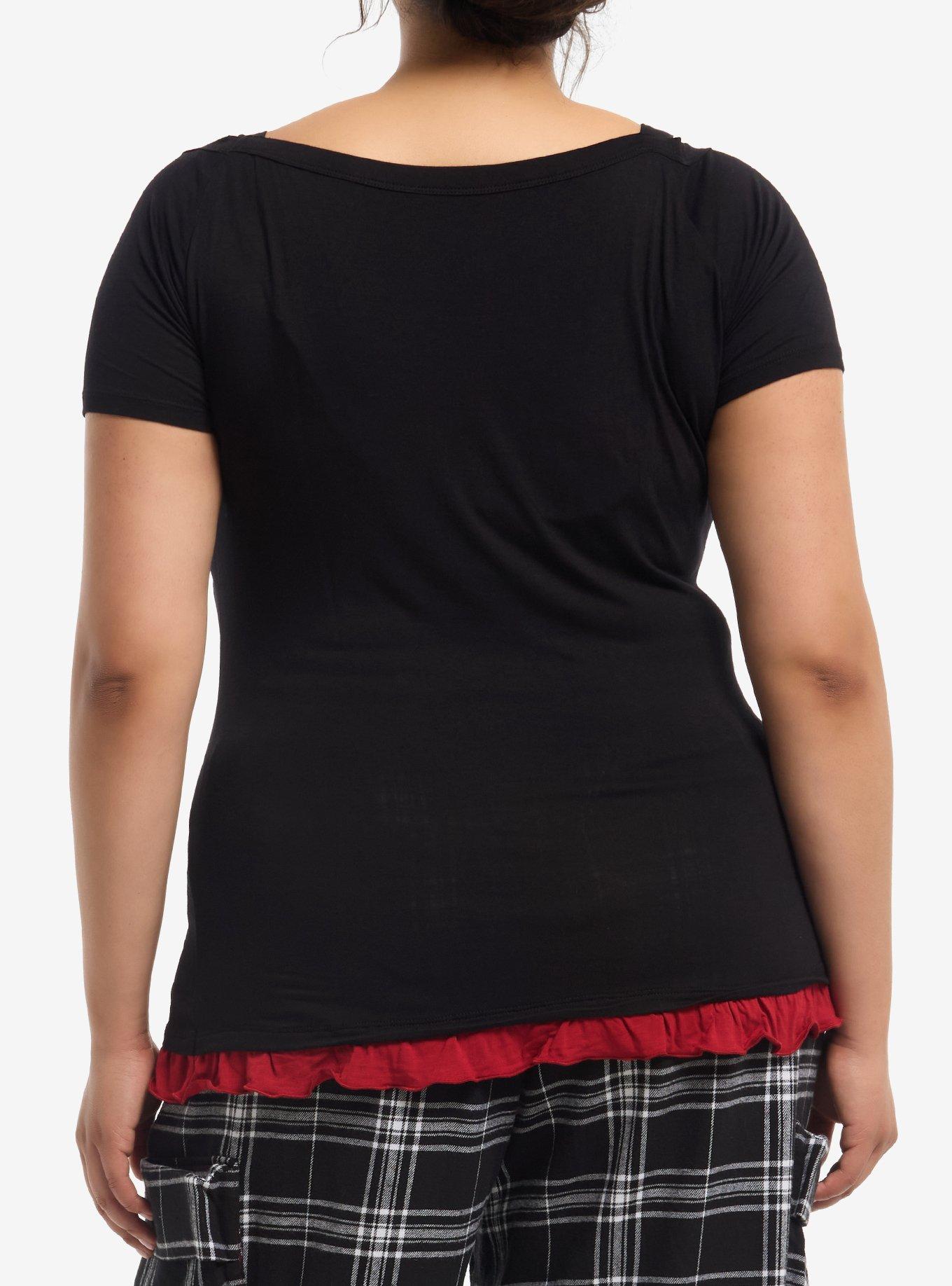 Hello Kitty Punk Buckle Girls Cold-Shoulder Top Plus Size, RED, alternate - view 3