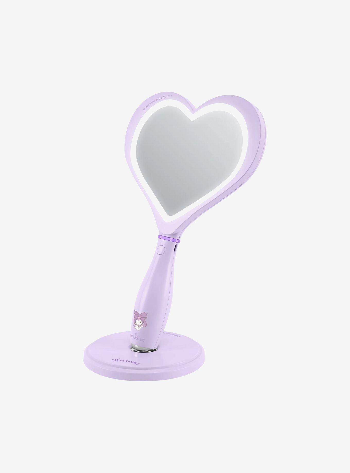 Kuromi Lovely Ribbon Heart Handheld Makeup Mirror with Standing Base, , alternate