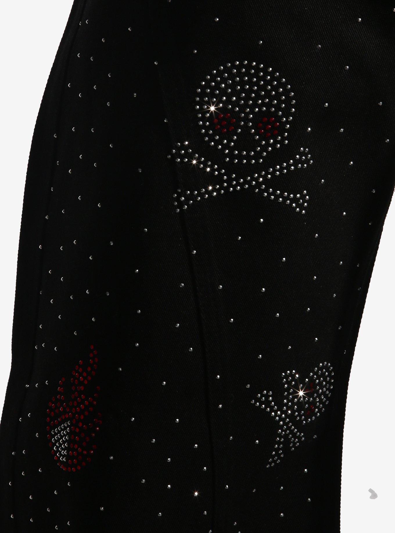 Skull & Crossbones Fire Rhinestone Baggy Pants, BLACK, alternate - view 3