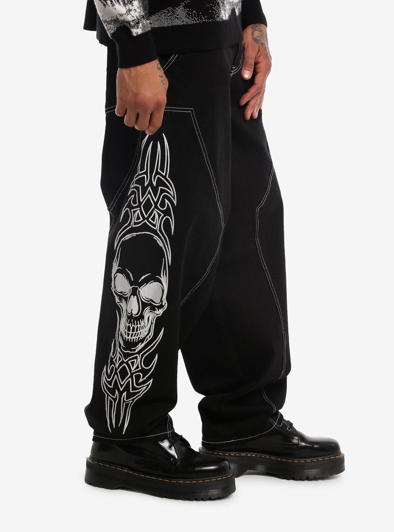 Cyber Sigil Skull Black Jeans With Side Chain, , alternate - view 3