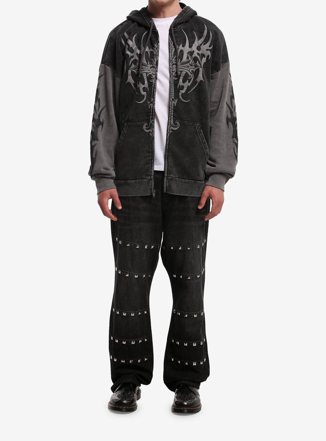 Cross Sigil Grey Color-Block Hoodie, GREY, alternate - view 3