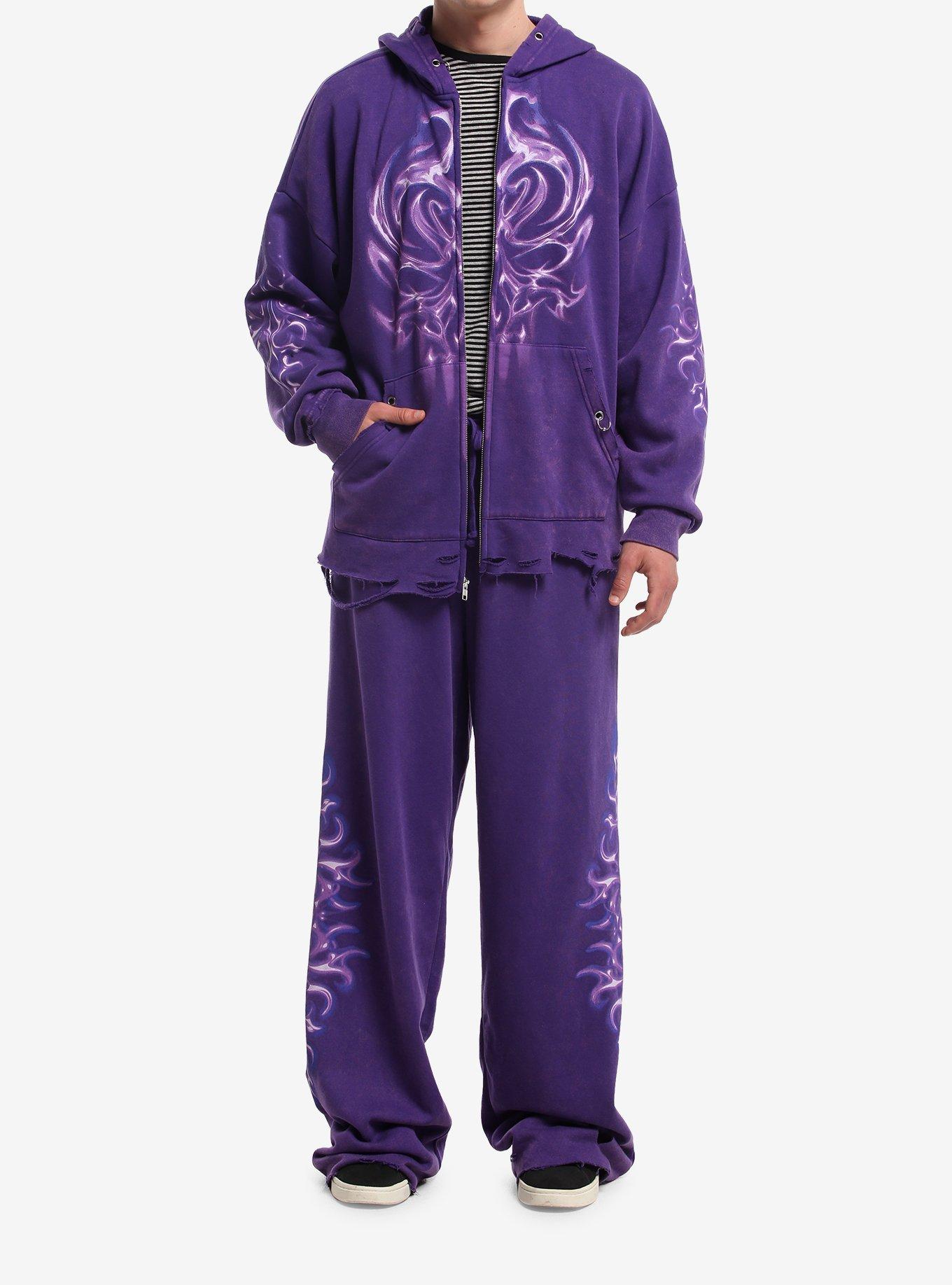 Purple Cyber Sigil Distressed Hoodie, BLUE, alternate - view 3