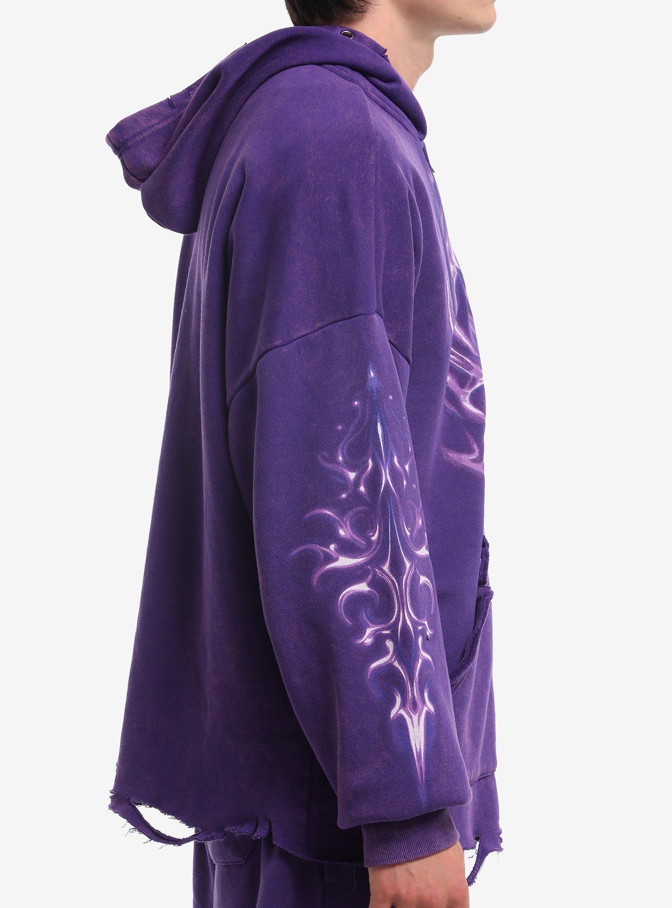 Purple Cyber Sigil Distressed Hoodie, BLUE, alternate - view 4