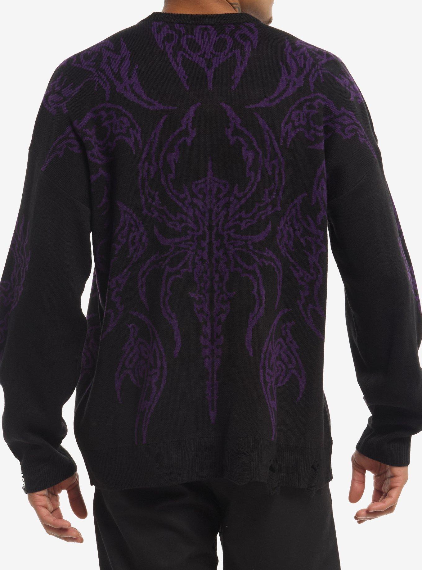 Purple & Black Skull Cyber Sigil Sweater, BLACK, alternate - view 3