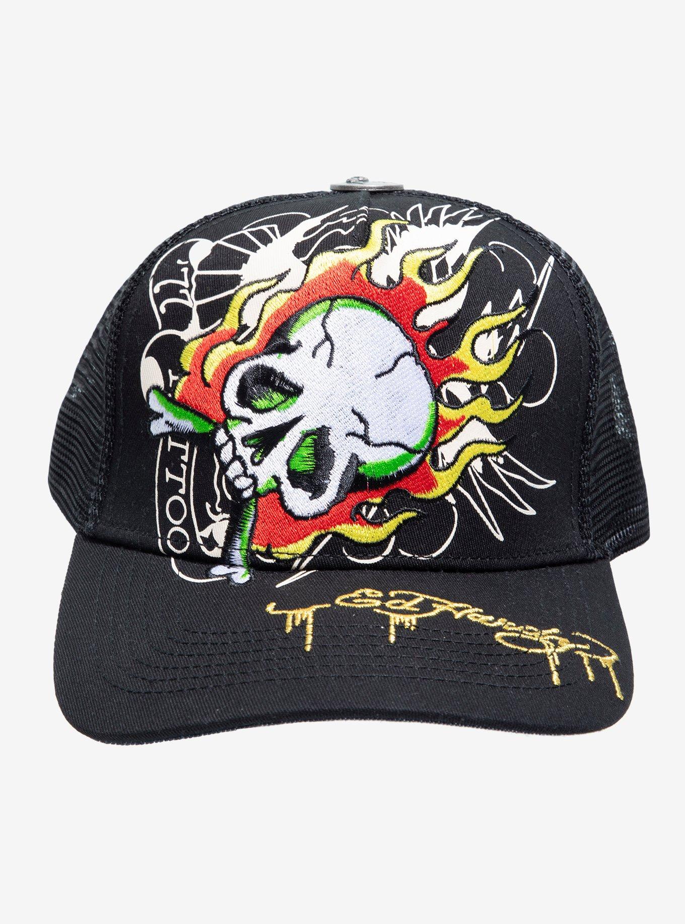 Ed Hardy Flaming Skull Trucker Hat, , hi-res