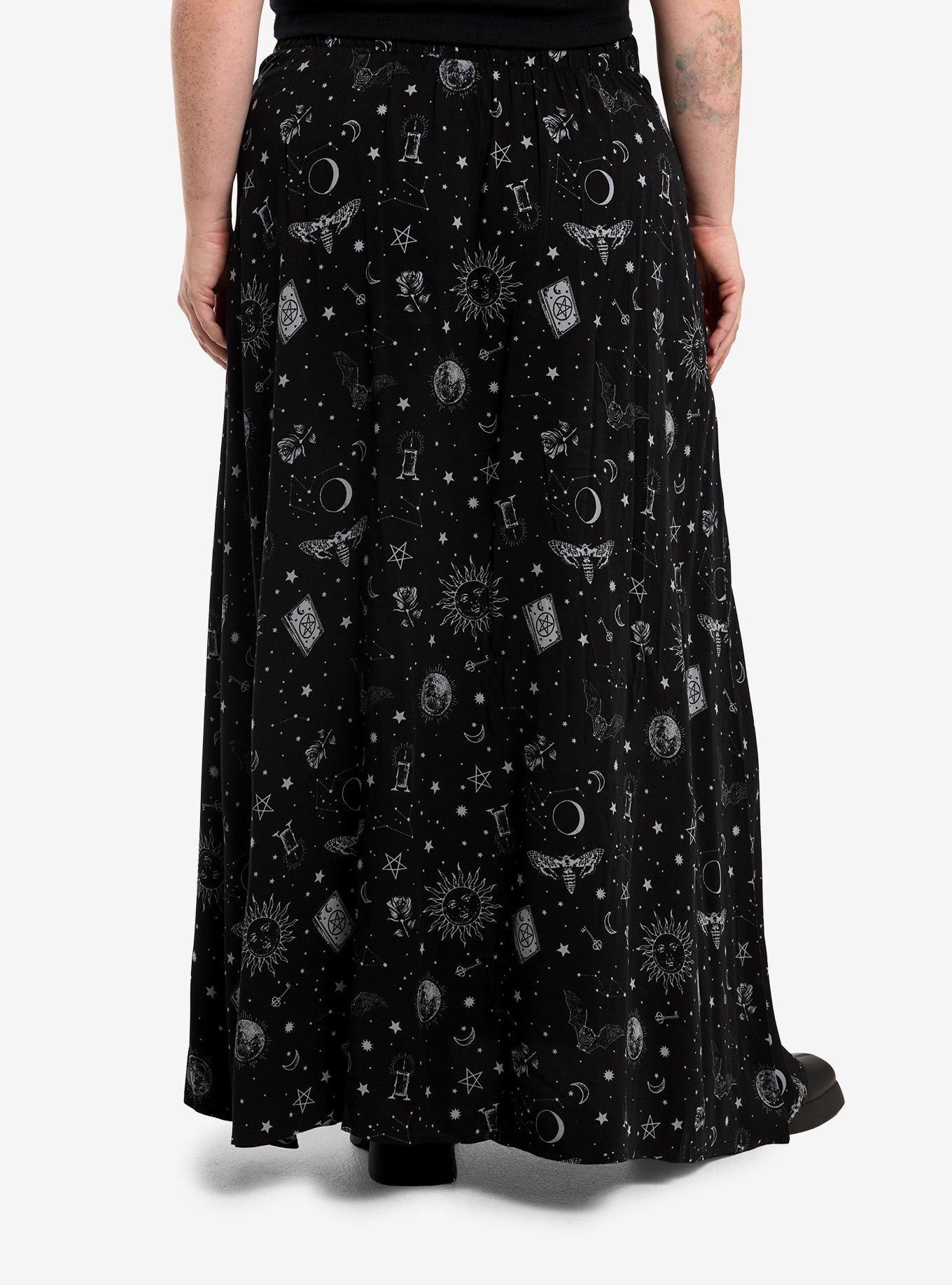 Cosmic Aura Witchy Celestial Button Maxi Skirt Plus Size, , hi-res