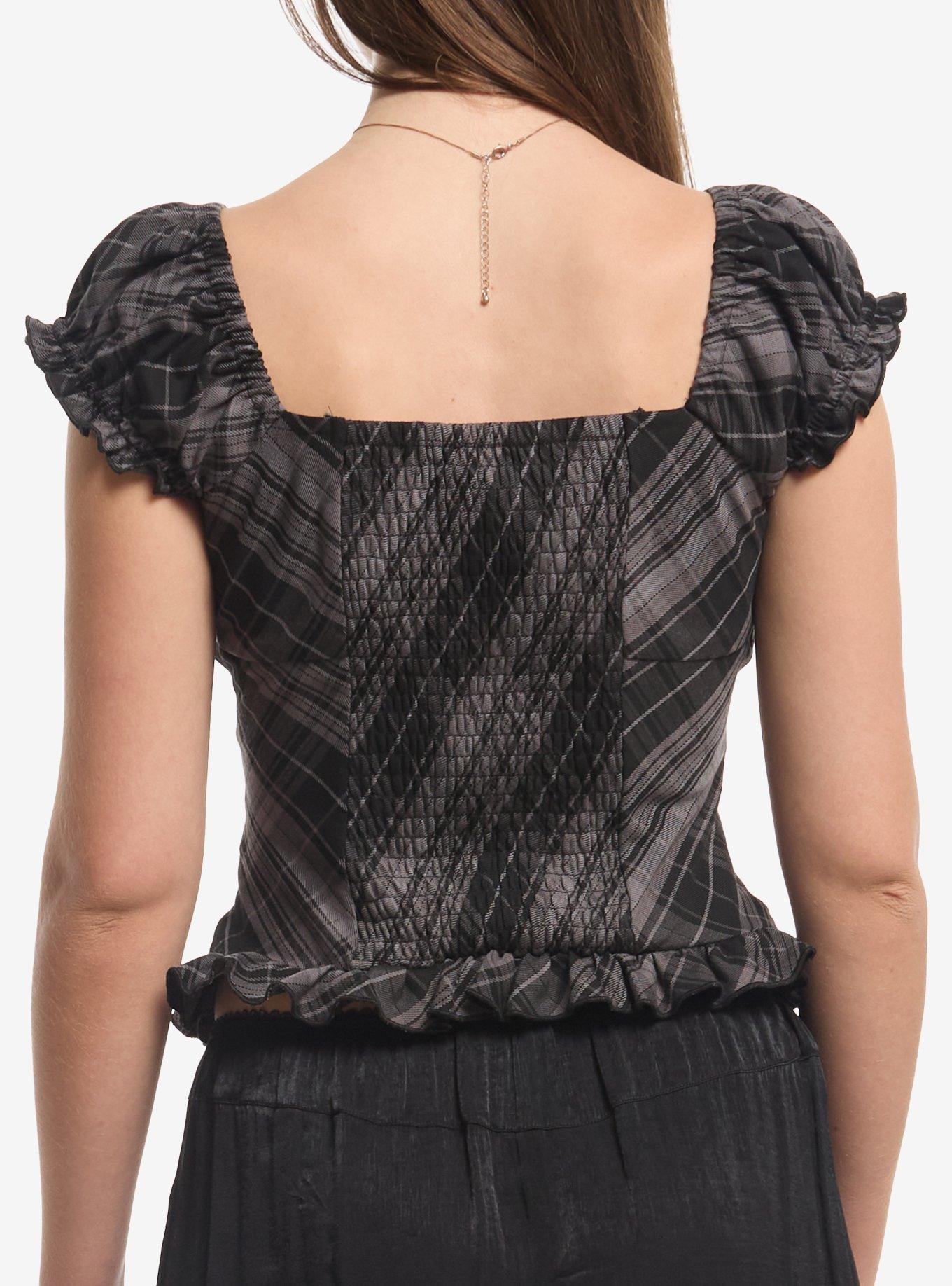 Social Collision Grey Plaid Lace-Up Girls Top, MULTI, alternate - view 3