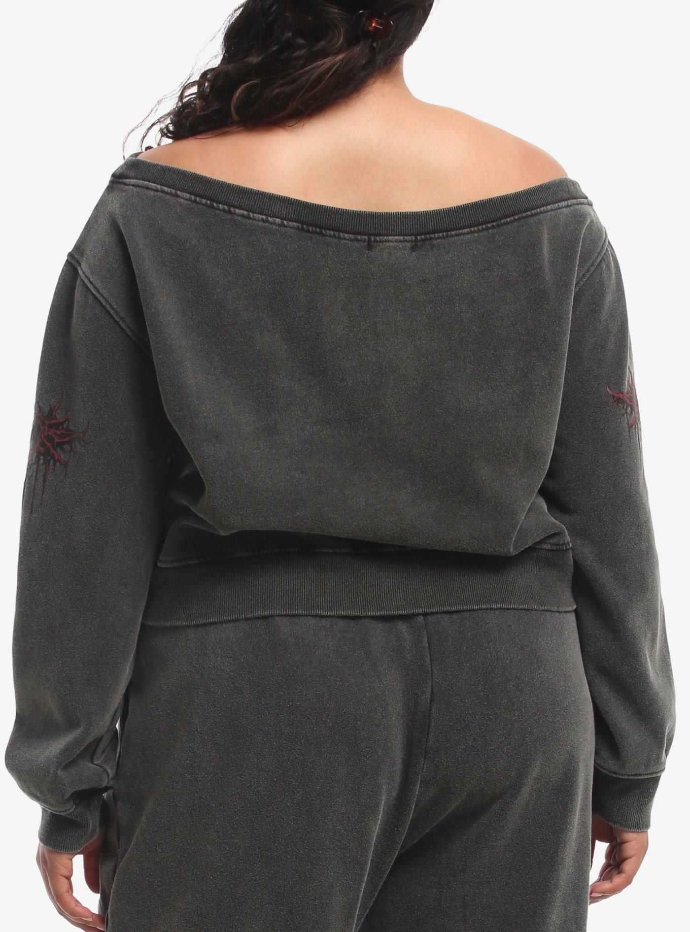 Social Collision Vine Heart Stud Girls Off-Shoulder Sweatshirt Plus Size, MULTI, alternate - view 3