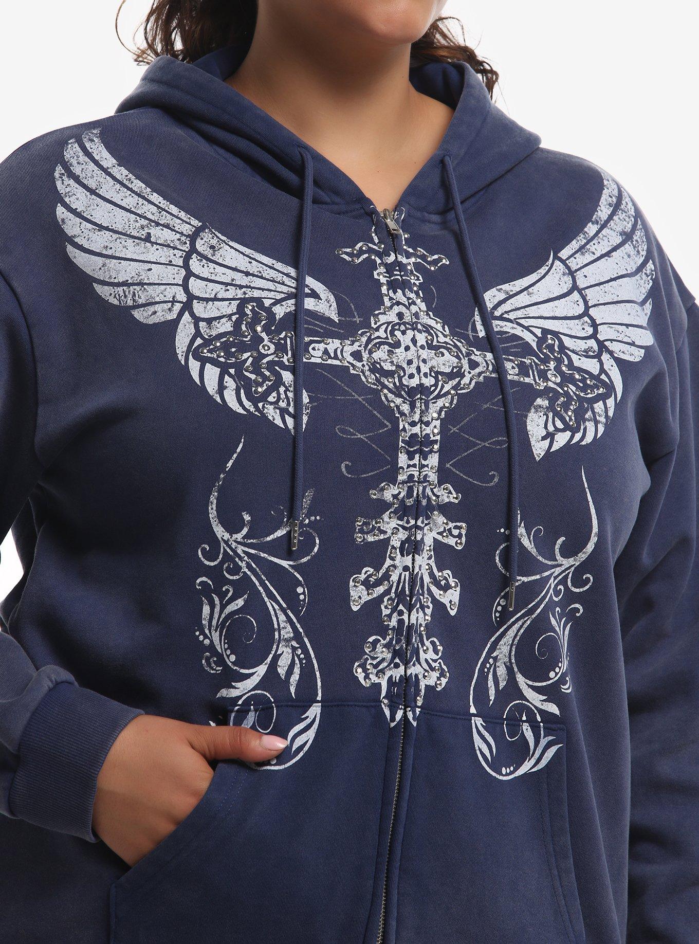 Social Collision Cross Wing Bling Girls Hoodie Plus Size, MULTI, alternate - view 4