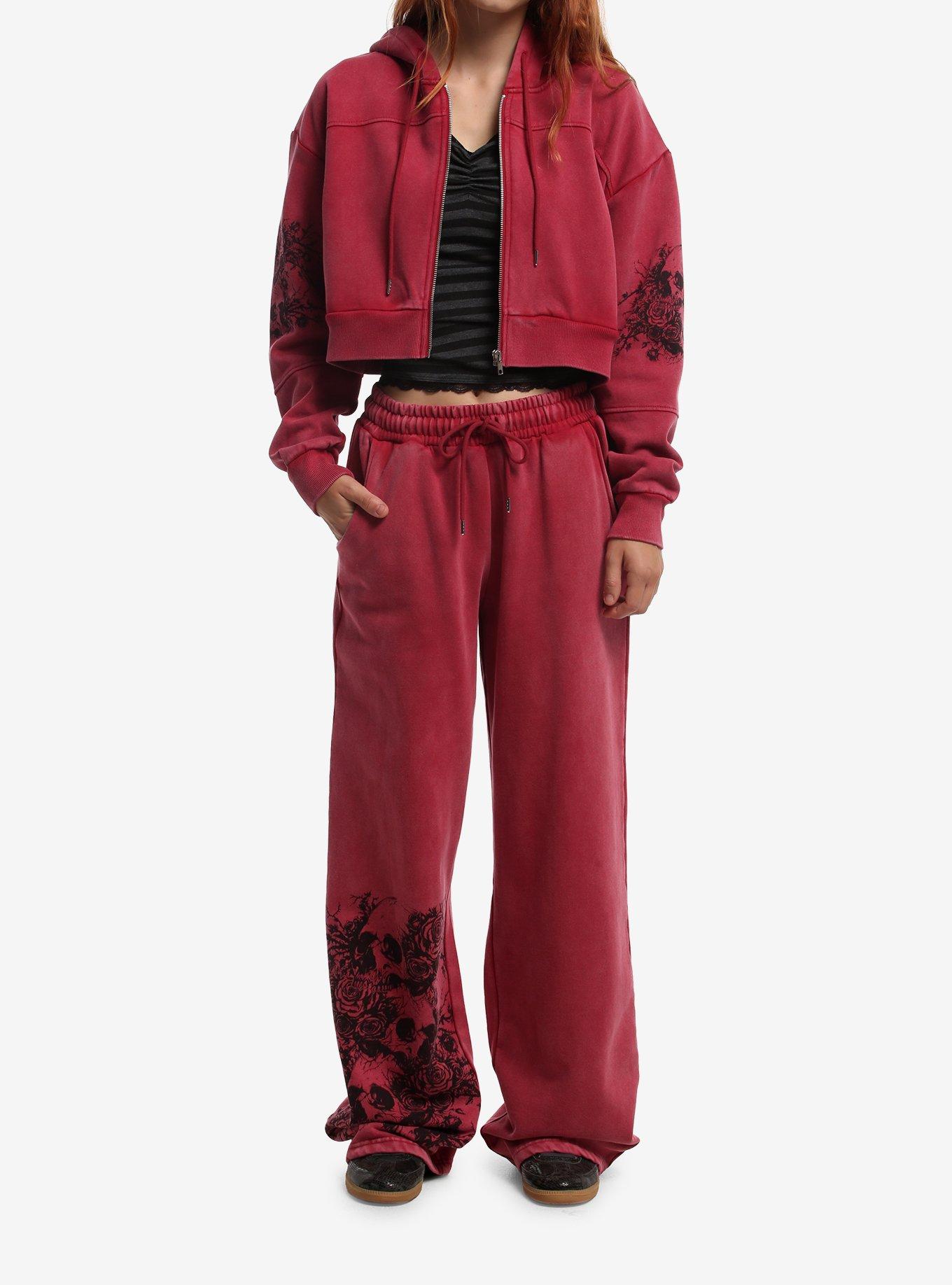Red Wash Skull Stack Girls Crop Hoodie, MULTI, alternate - view 3