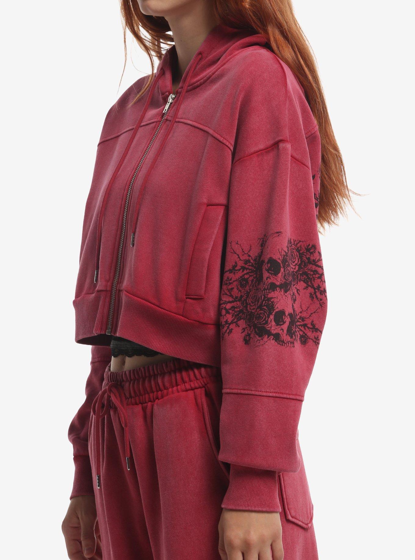 Red Wash Skull Stack Girls Crop Hoodie, MULTI, alternate - view 3