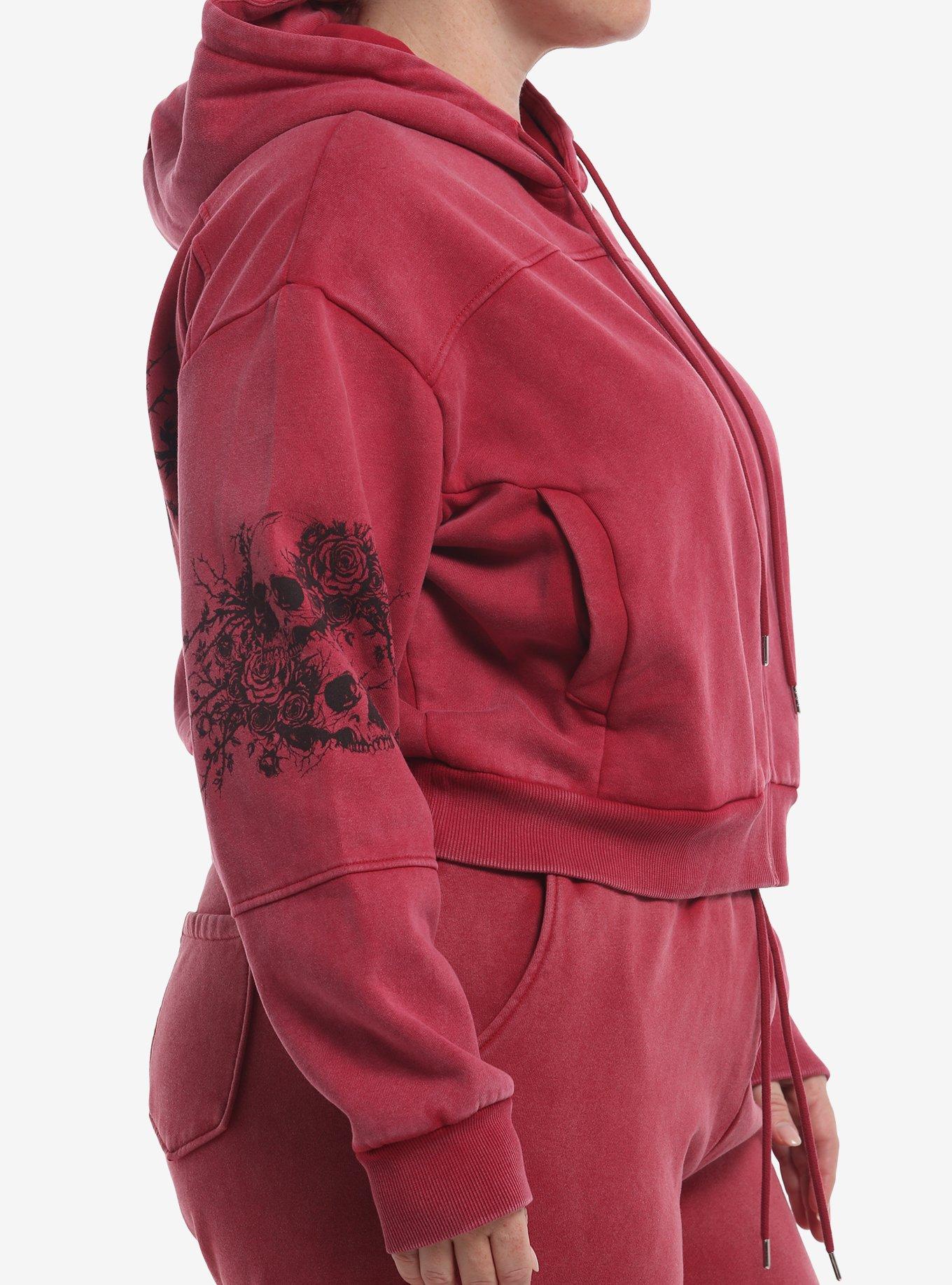 Red Wash Skull Stack Girls Crop Hoodie Plus Size, MULTI, alternate - view 3