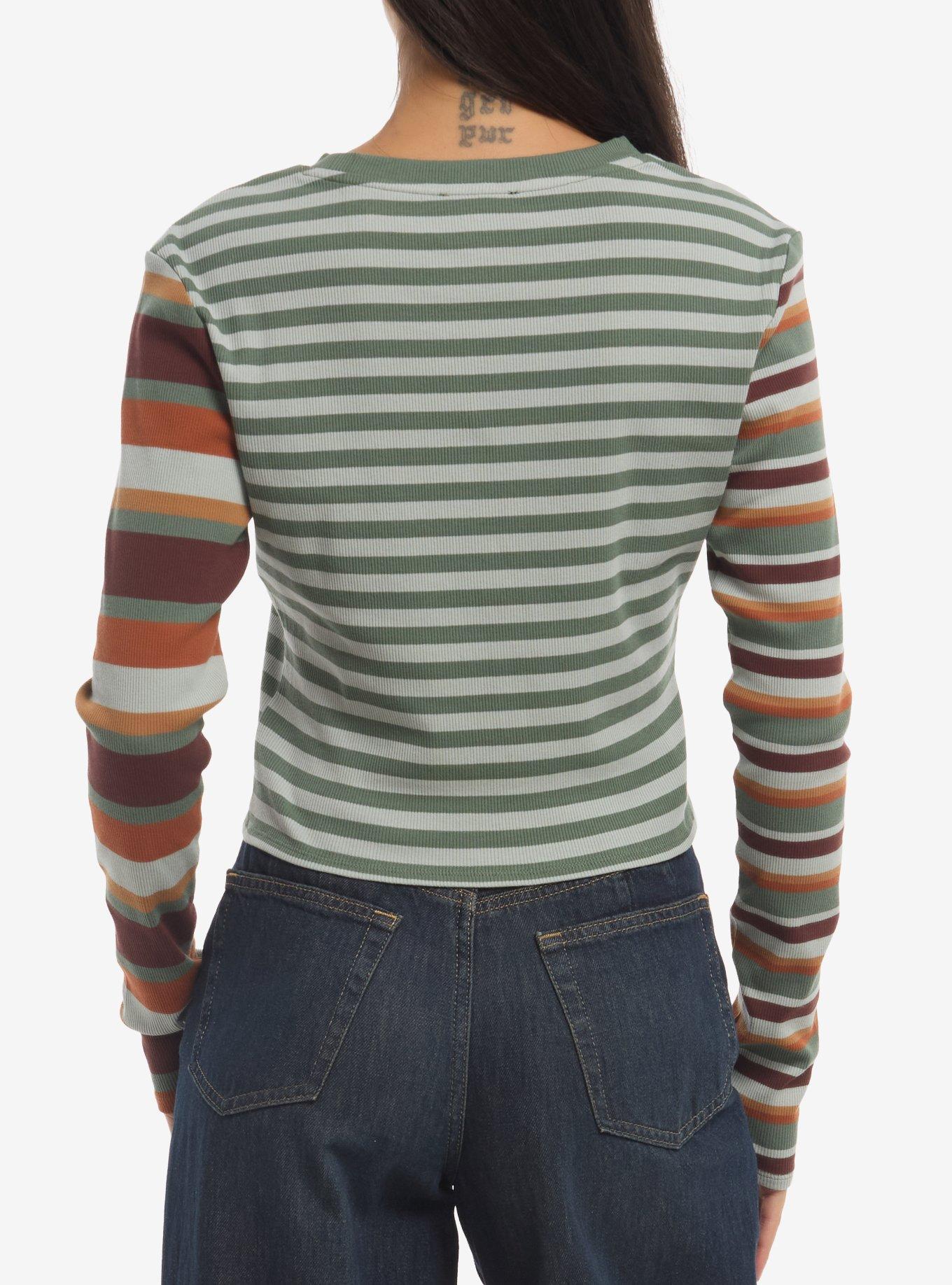 Thorn & Fable Green Multicolor Mismatch Stripe Girls Long-Sleeve Top, MULTI, alternate - view 3