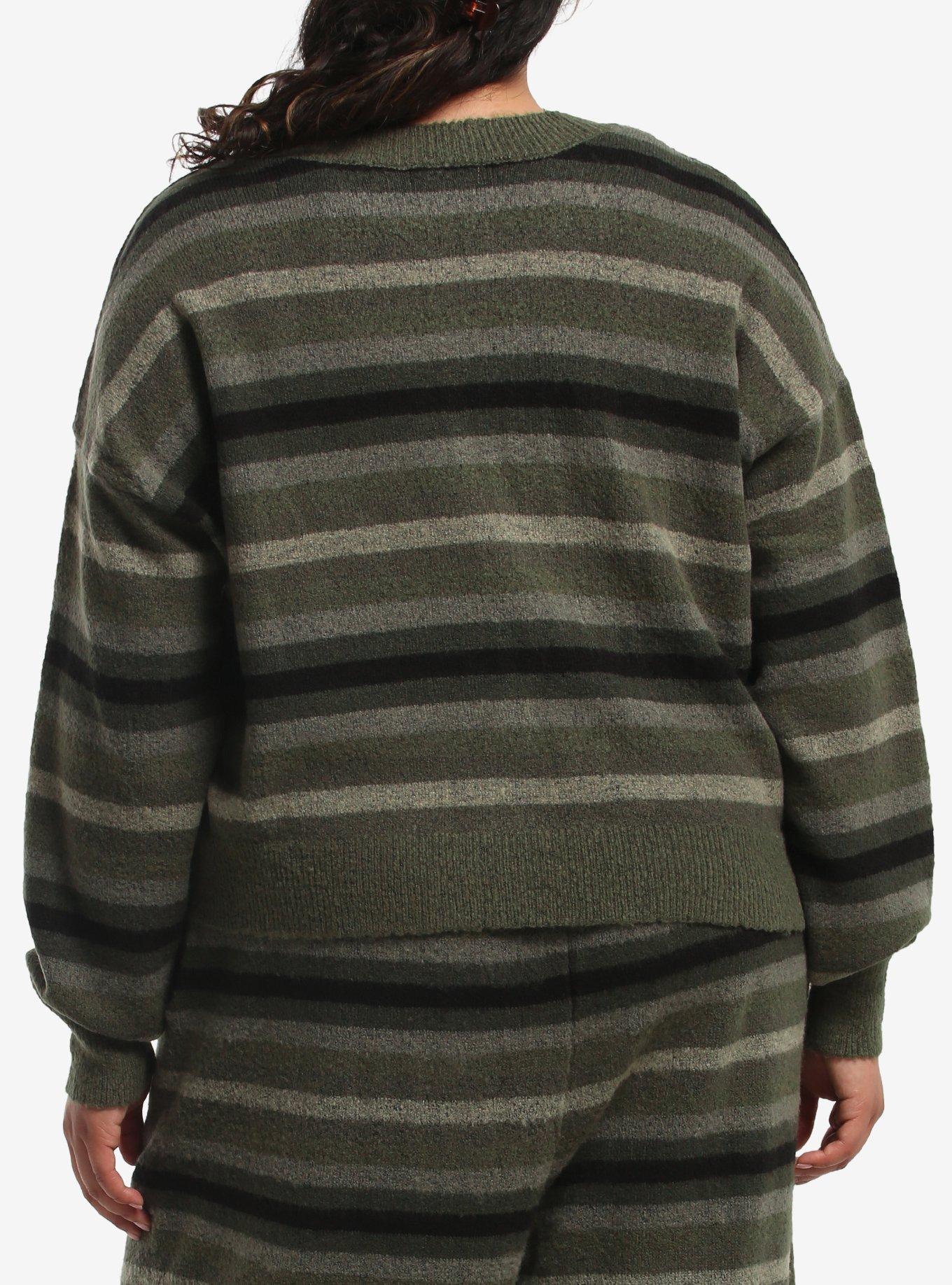 Thorn & Fable Green Stripe Frog Girls Tank & Cardigan Set Plus Size, MULTI, alternate - view 3